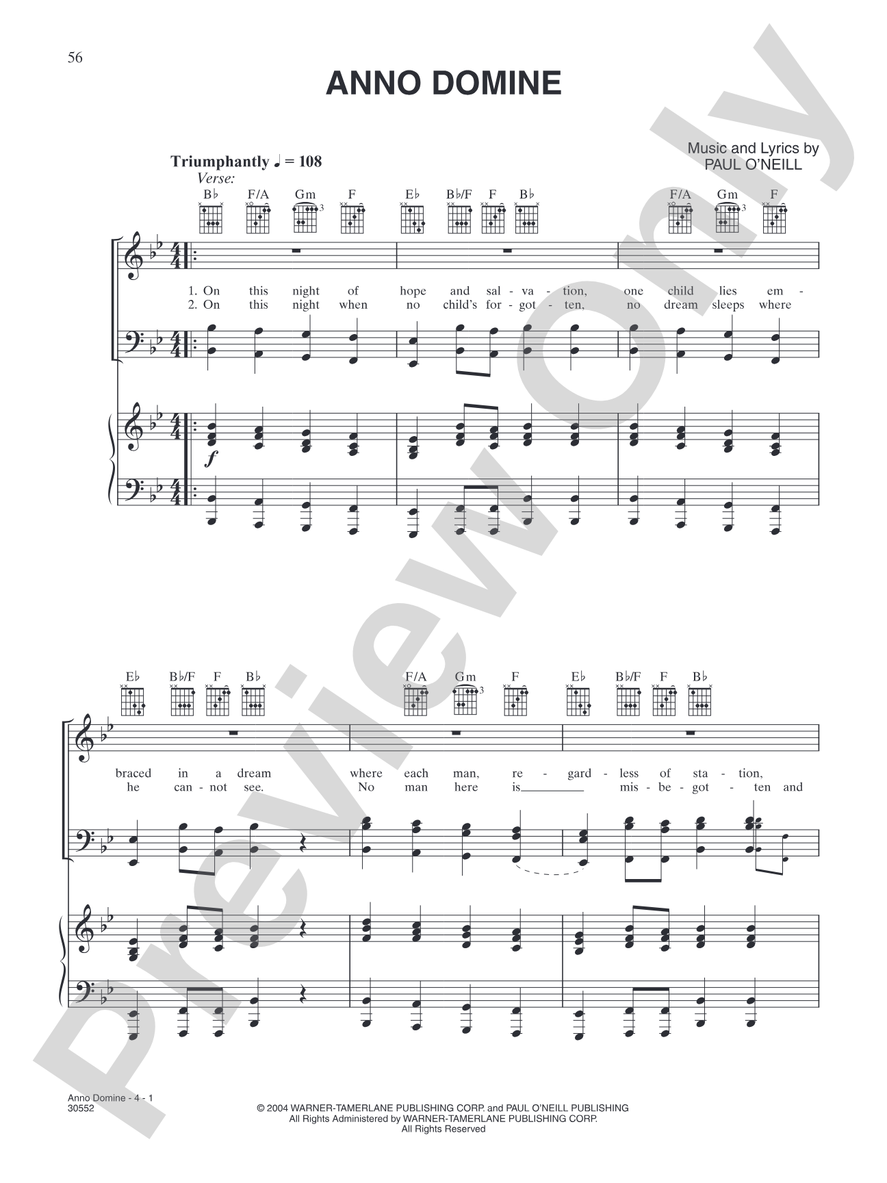 Anno Domine: Piano/Vocal/Chords