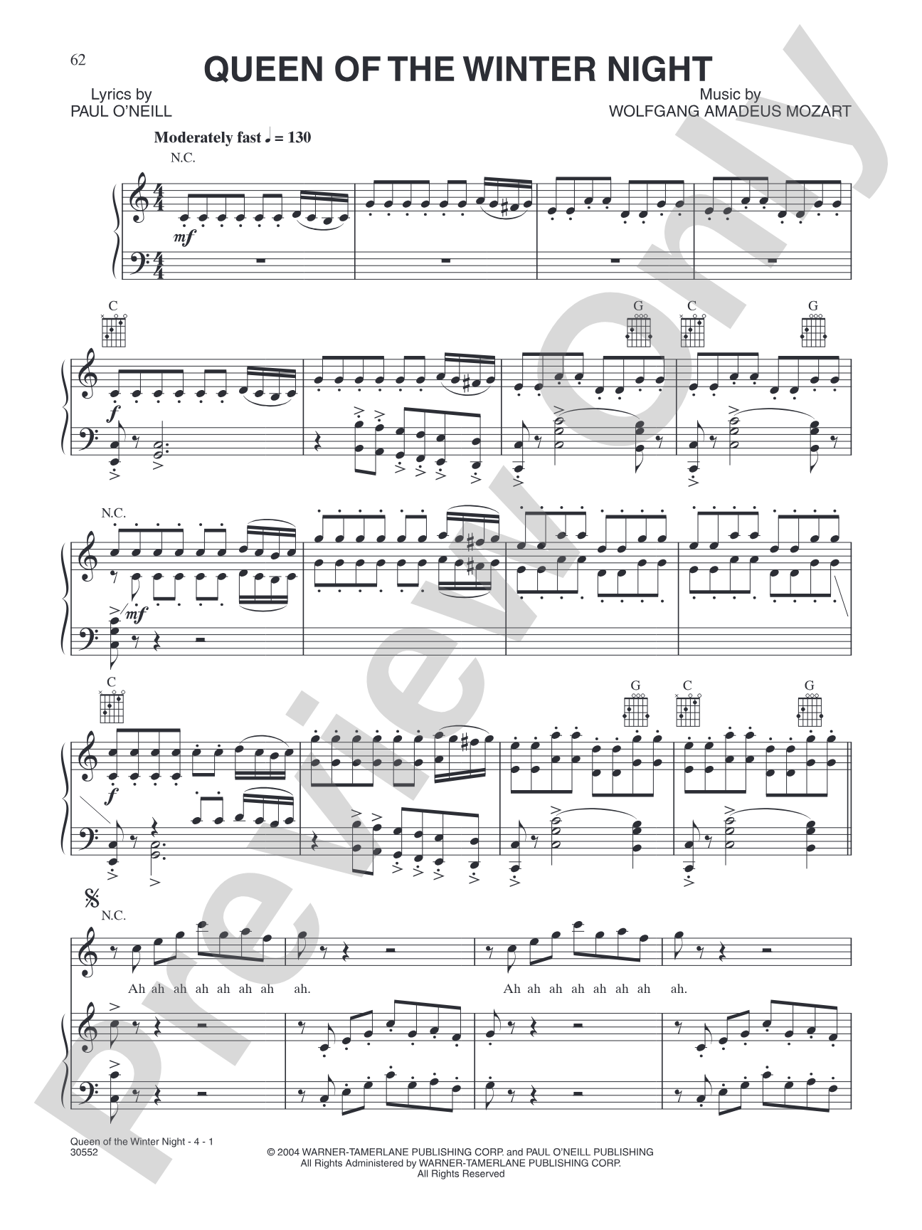 Queen of the Winter Night: Piano/Vocal/Chords