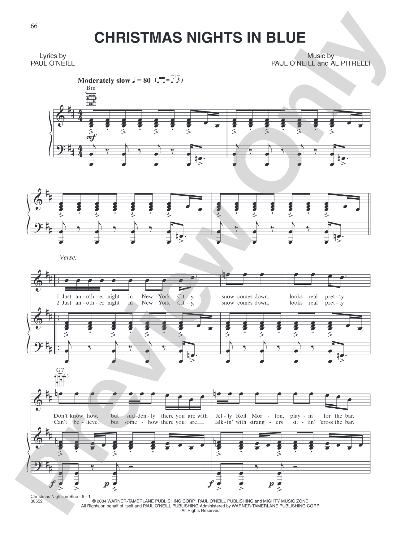 Christmas Nights In Blue: Piano/Vocal/Chords