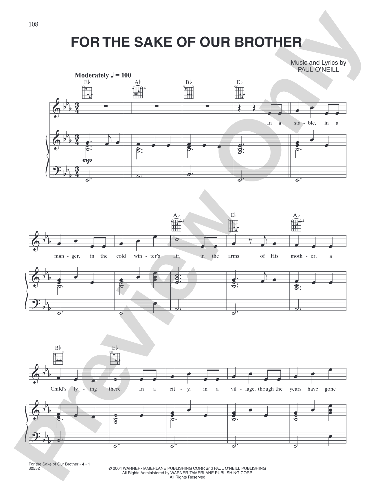 For the Sake of Our Brother: Piano/Vocal/Chords