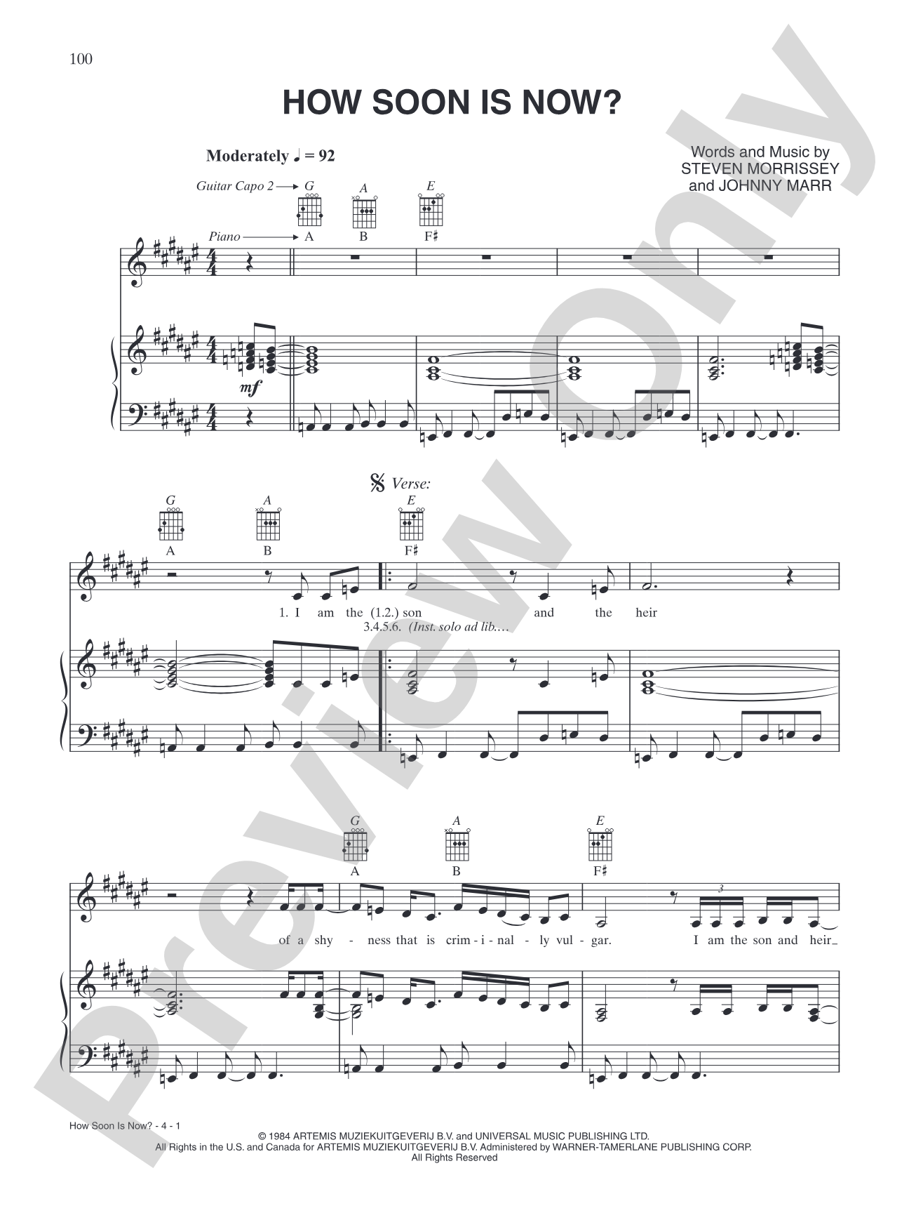 How Soon is Now?: Piano/Vocal/Chords