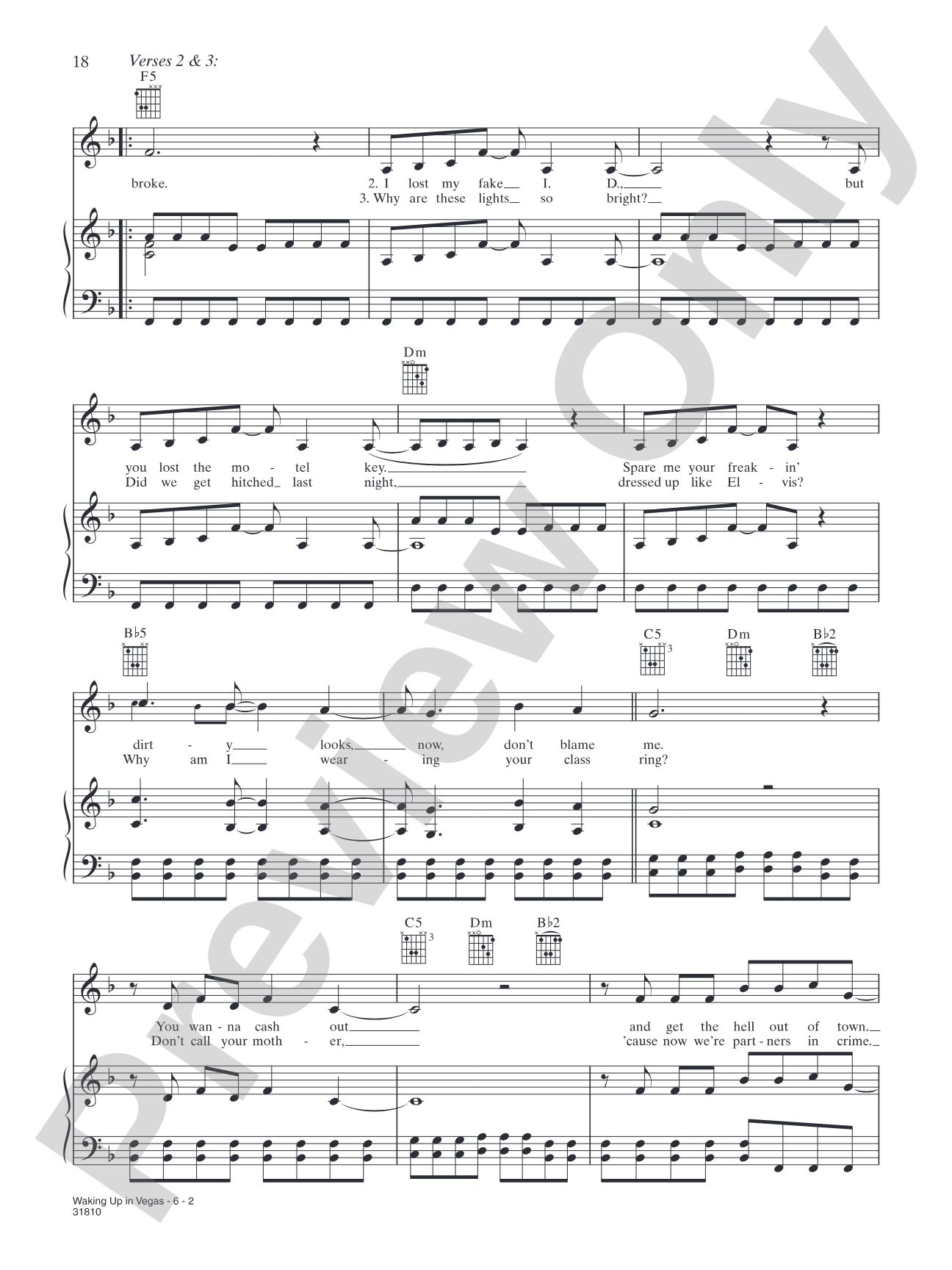 Waking Up in Vegas: Piano/Vocal/Chords