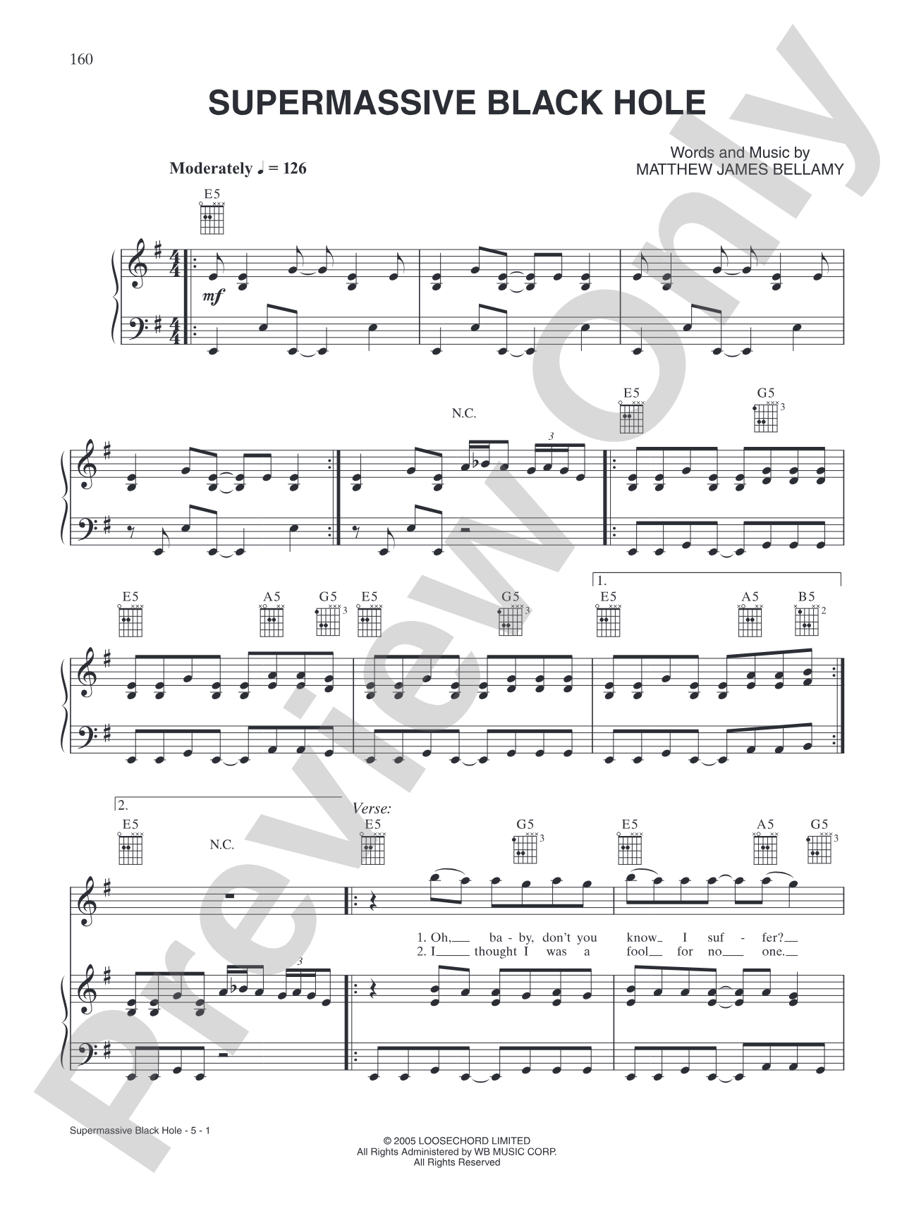 Supermassive Black Hole: Piano/Vocal/Chords