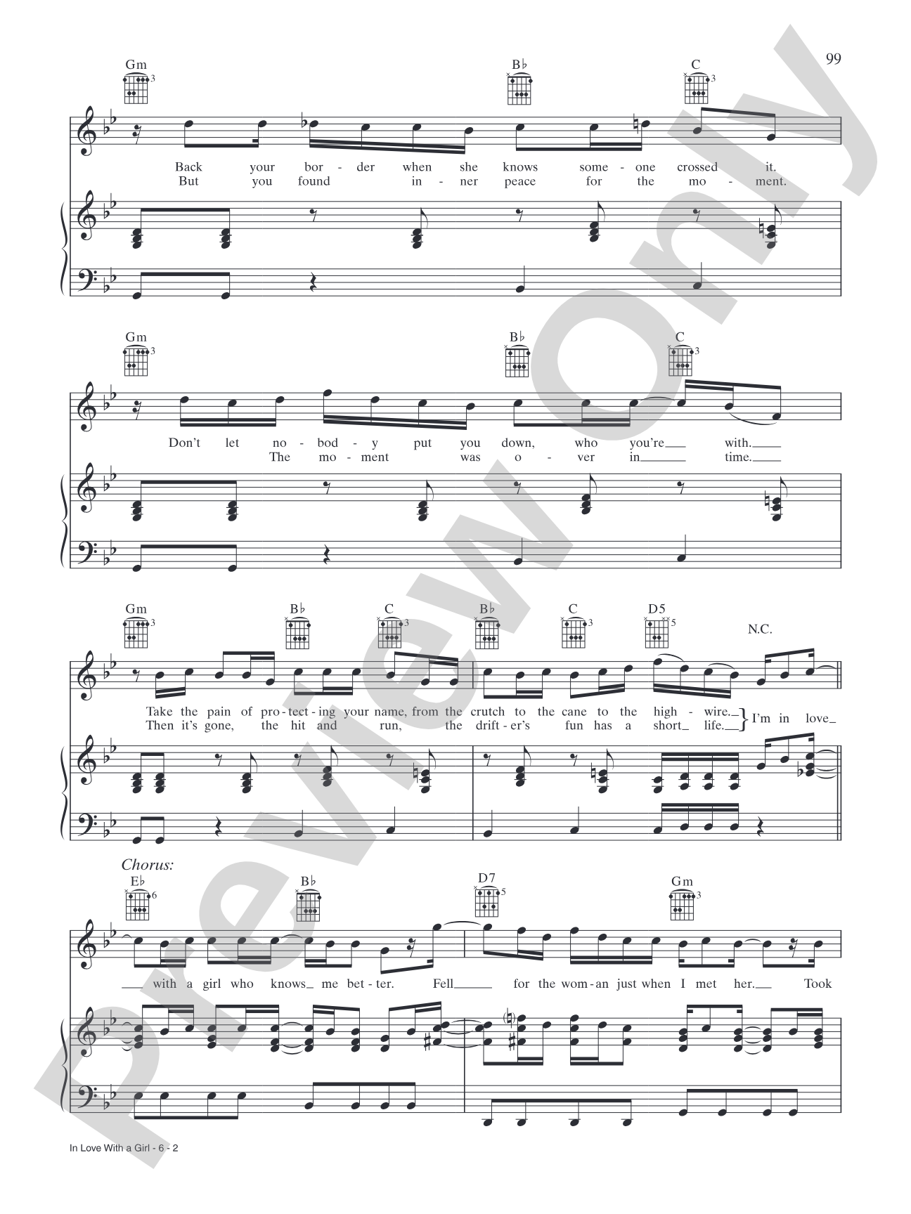 In Love With a Girl: Piano/Vocal/Chords