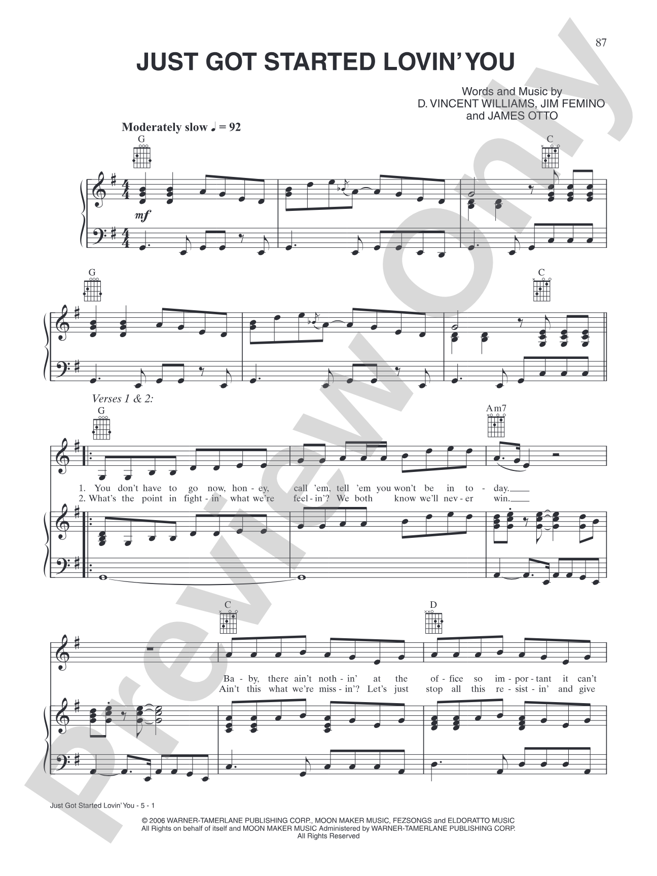 Just Got Started Lovin' You: Piano/Vocal/Chords