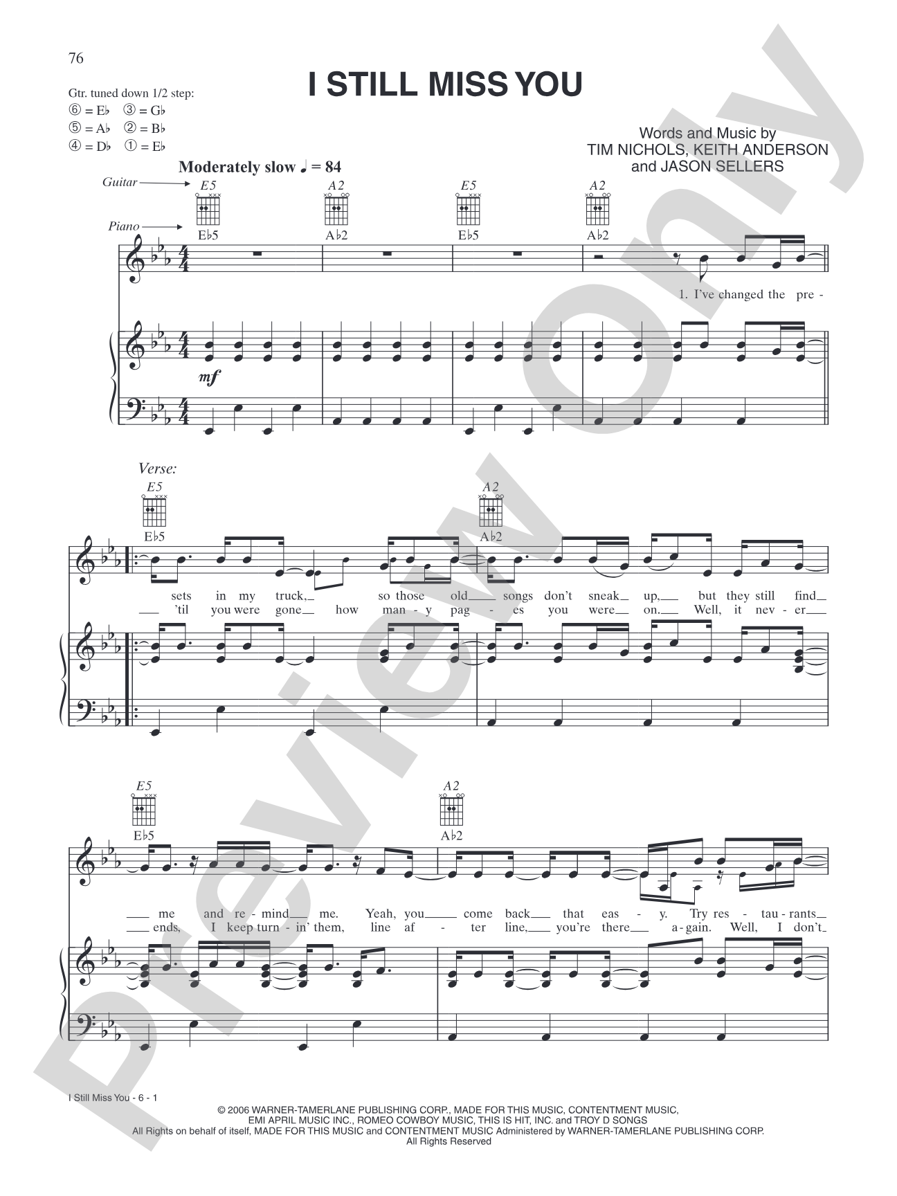 I Still Miss You: Piano/Vocal/Chords