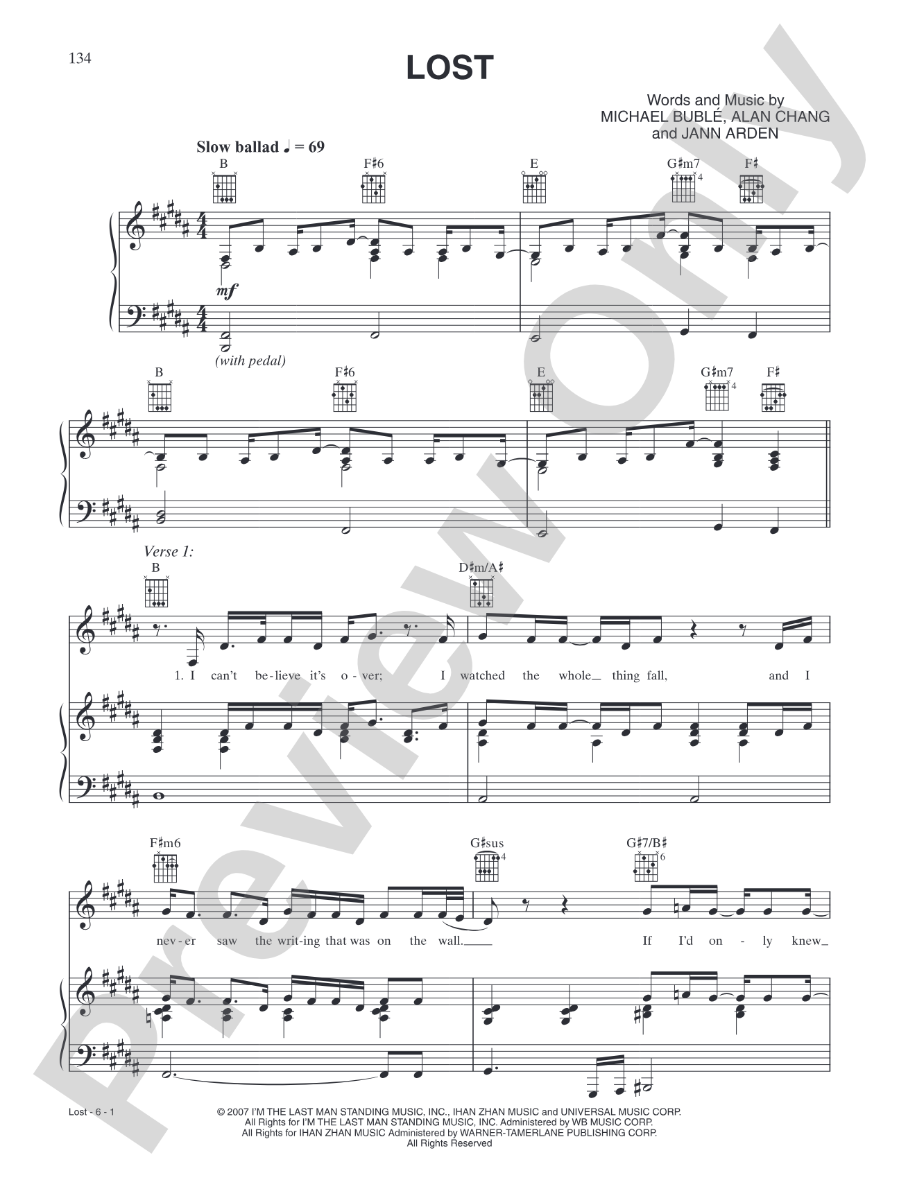 Lost: Piano/Vocal/Chords