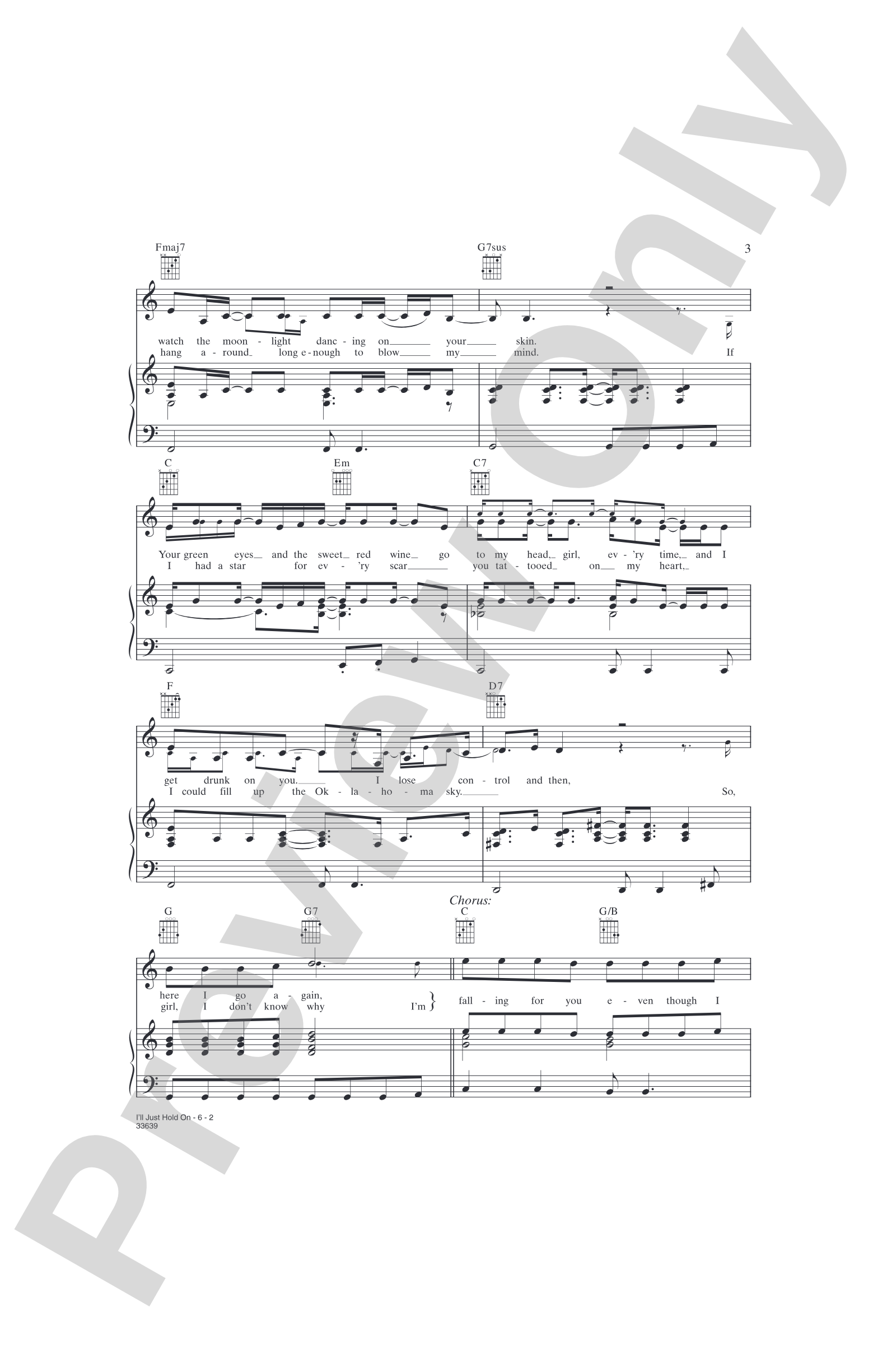 I'll Just Hold On: Piano/Vocal/Chords