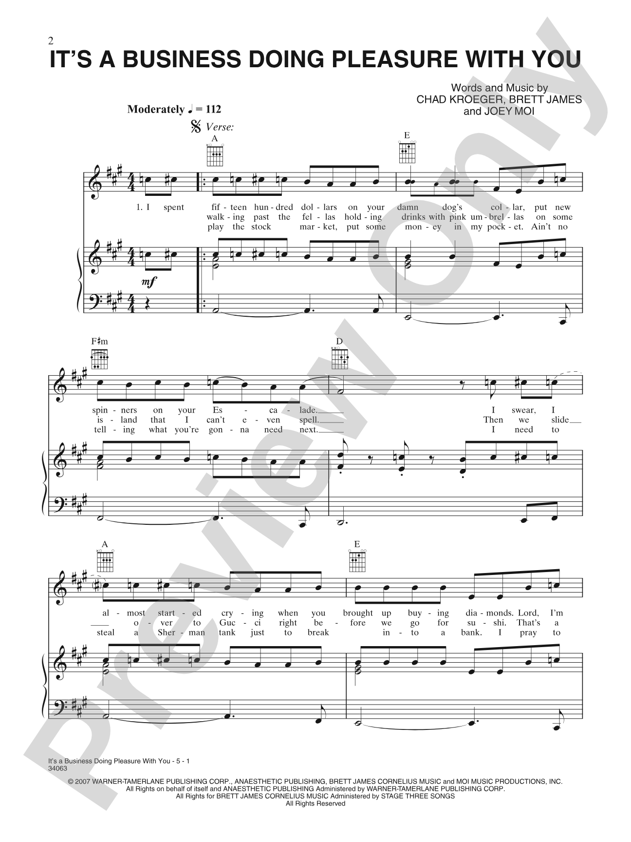 It's A Business Doing Pleasure With You: Piano/Vocal/Chords