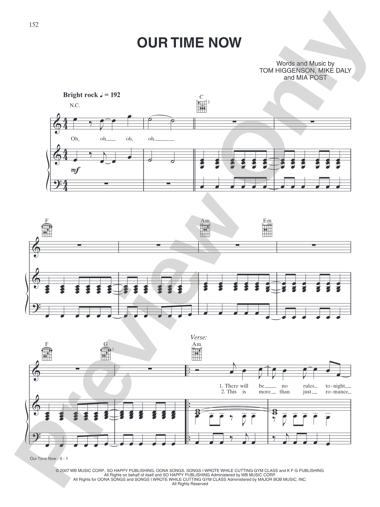 Our Time Now: Piano/Vocal/Chords