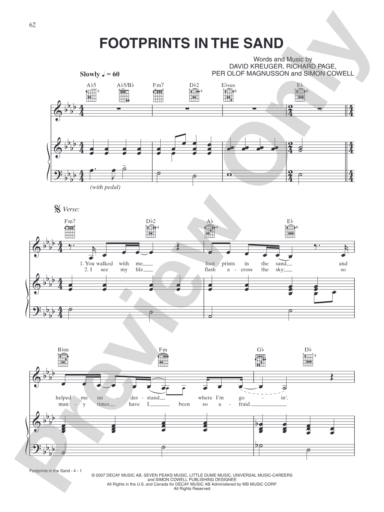 Footprints in the Sand: Piano/Vocal/Chords