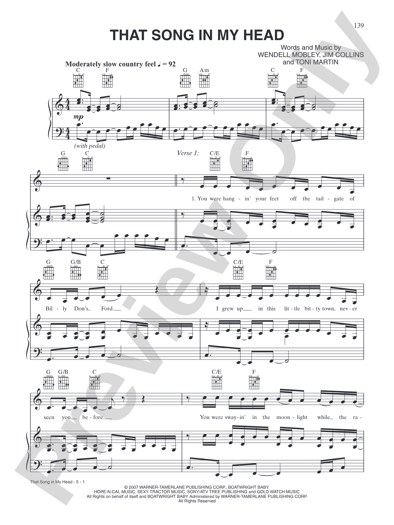 That Song in My Head: Piano/Vocal/Chords