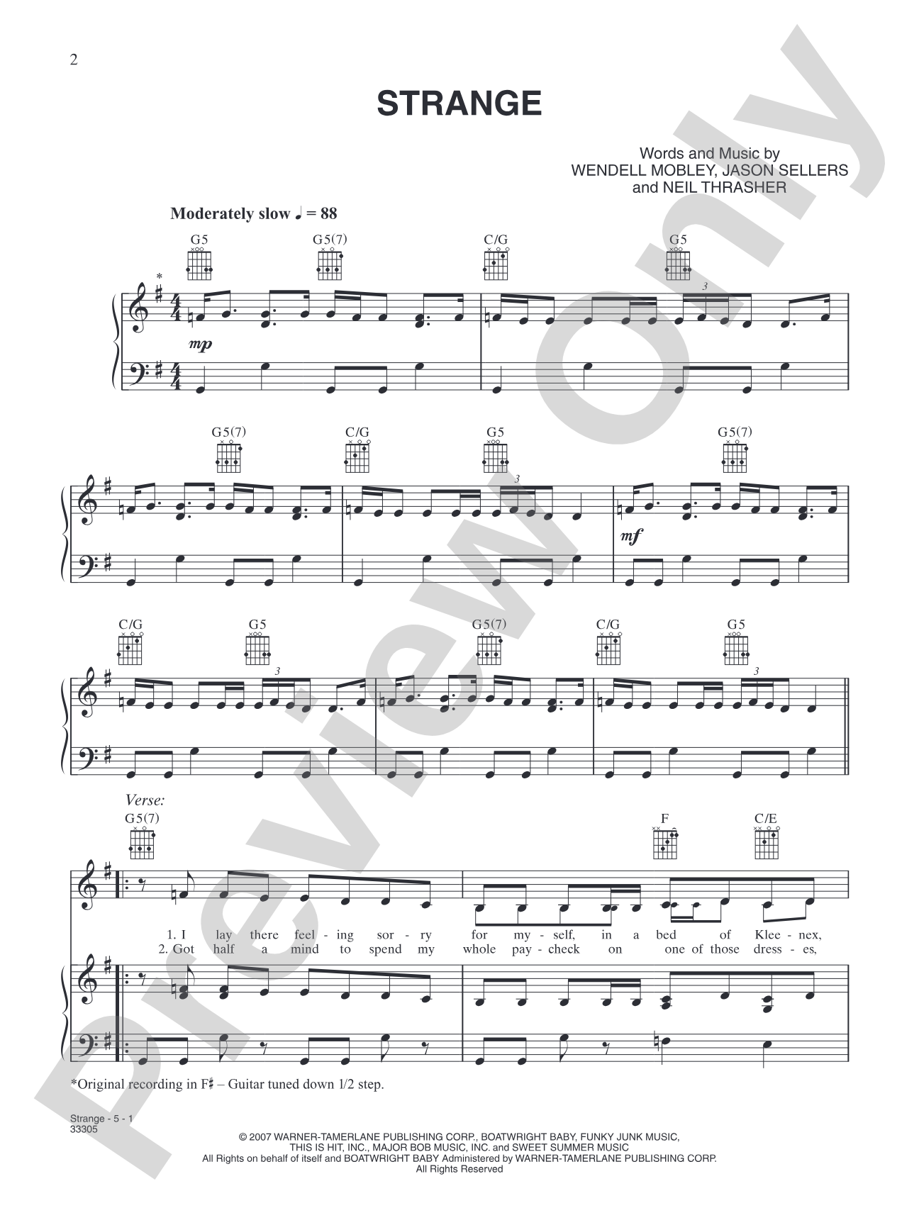 Strange: Piano/Vocal/Chords