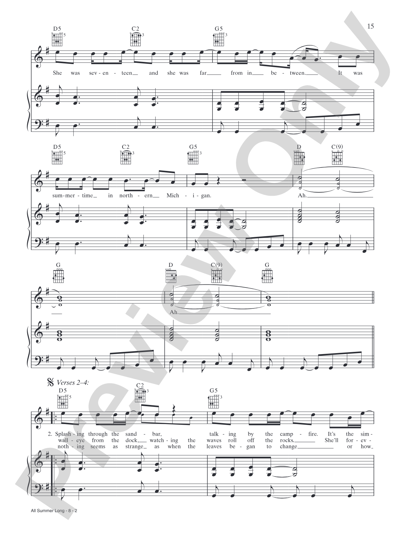 All Summer Long: Piano/Vocal/Chords