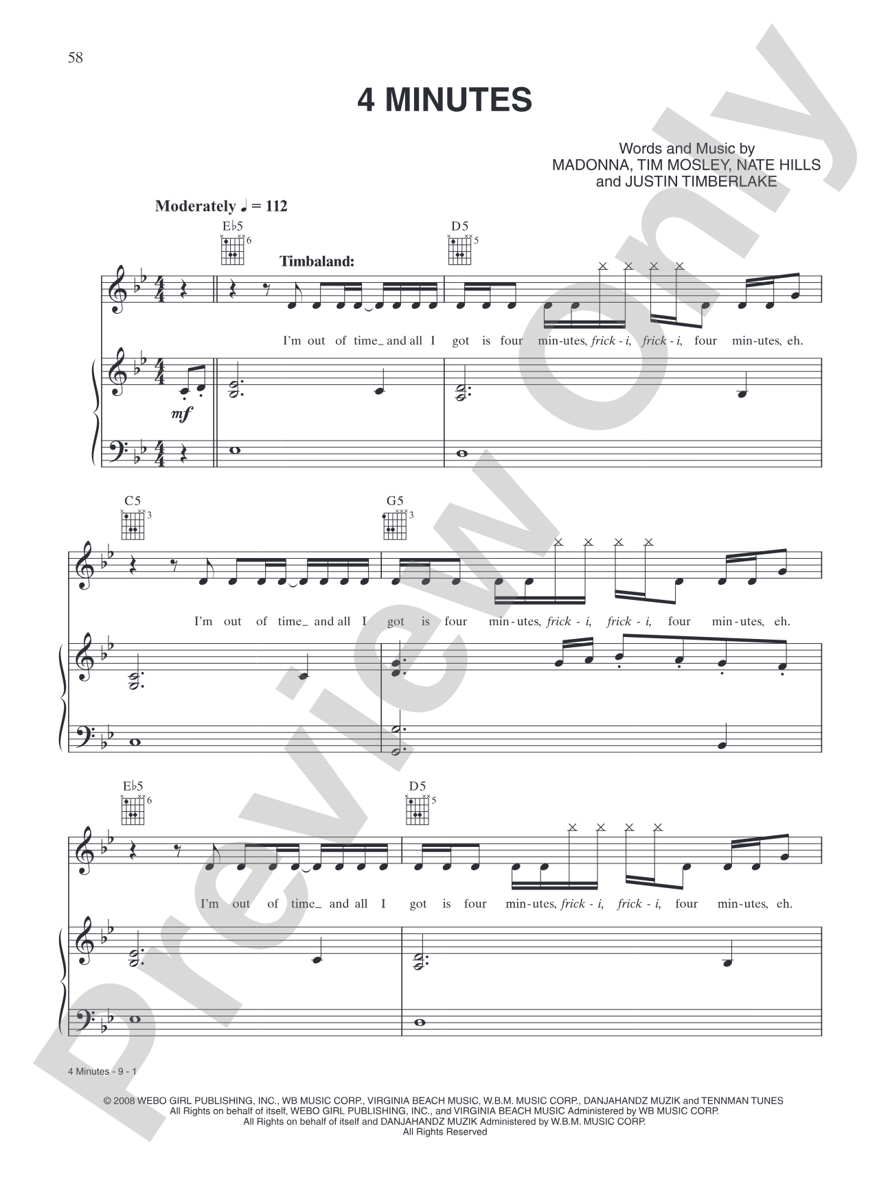 4 Minutes: Piano/Vocal/Chords