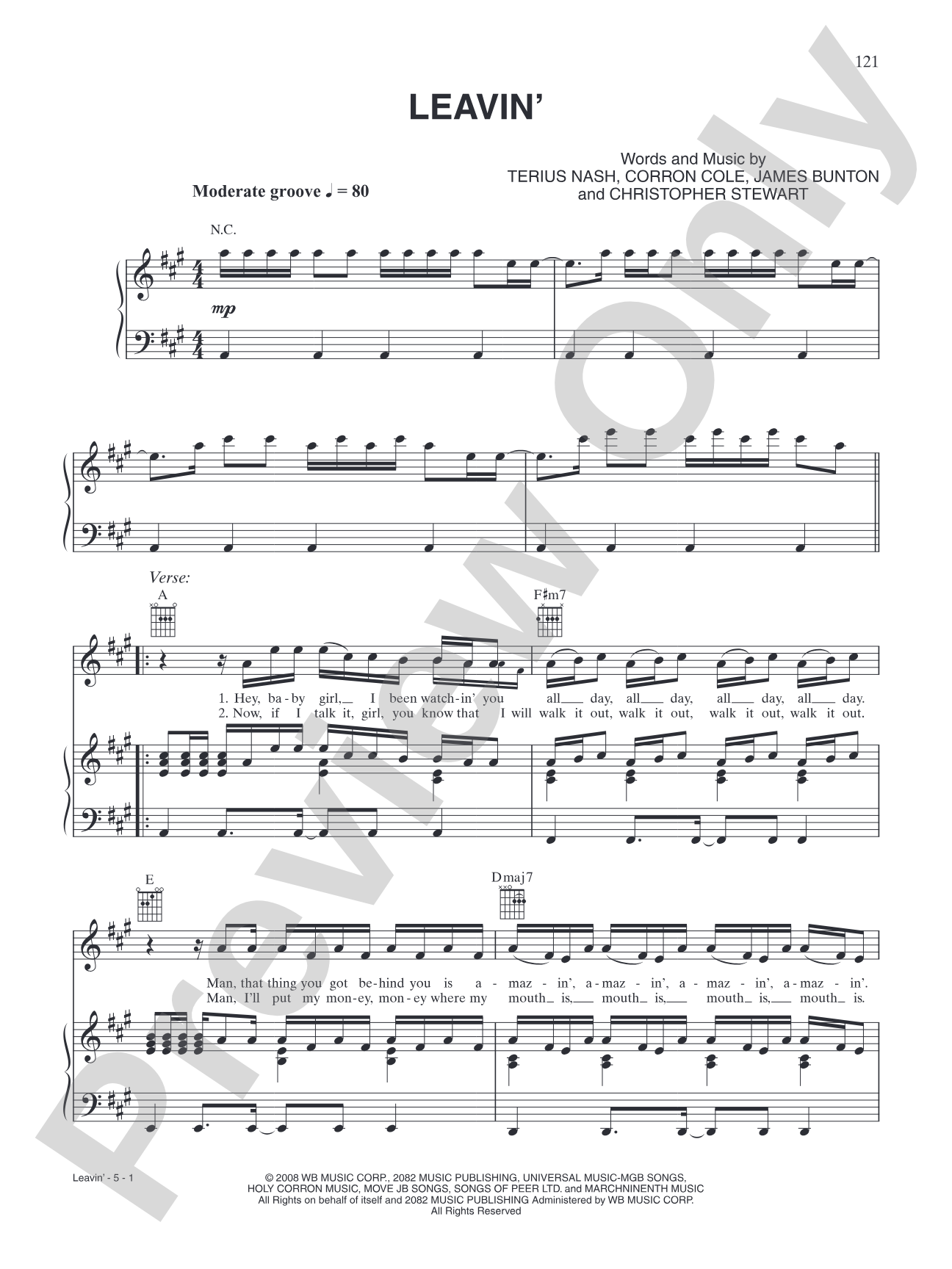 Leavin': Piano/Vocal/Chords