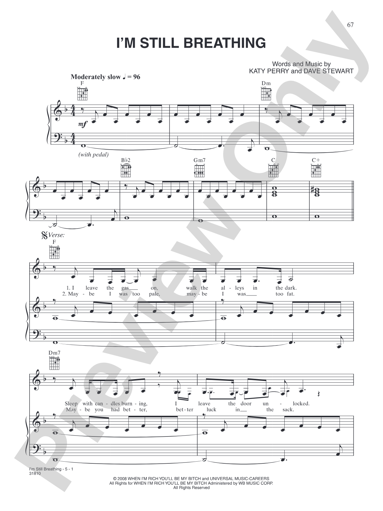 I'm Still Breathing: Piano/Vocal/Chords