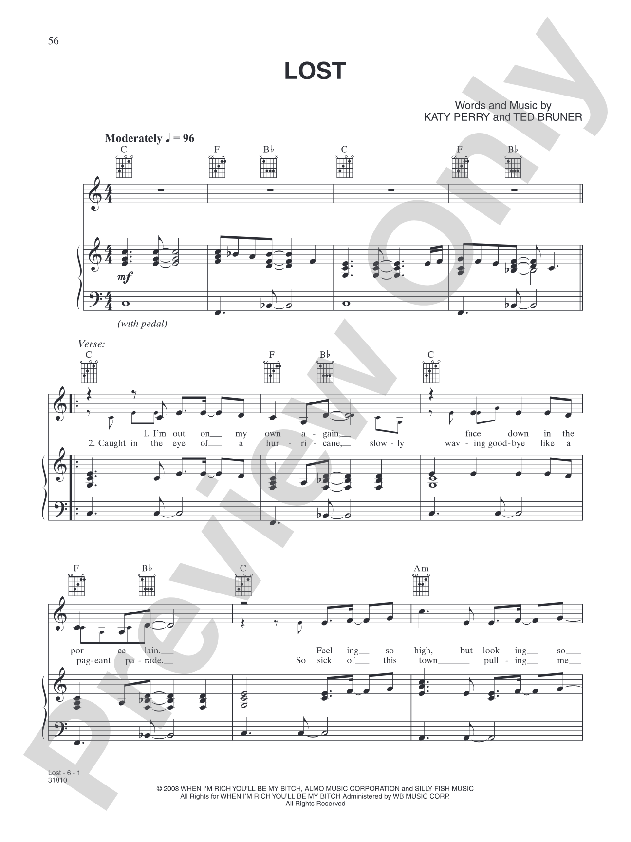 Lost: Piano/Vocal/Chords