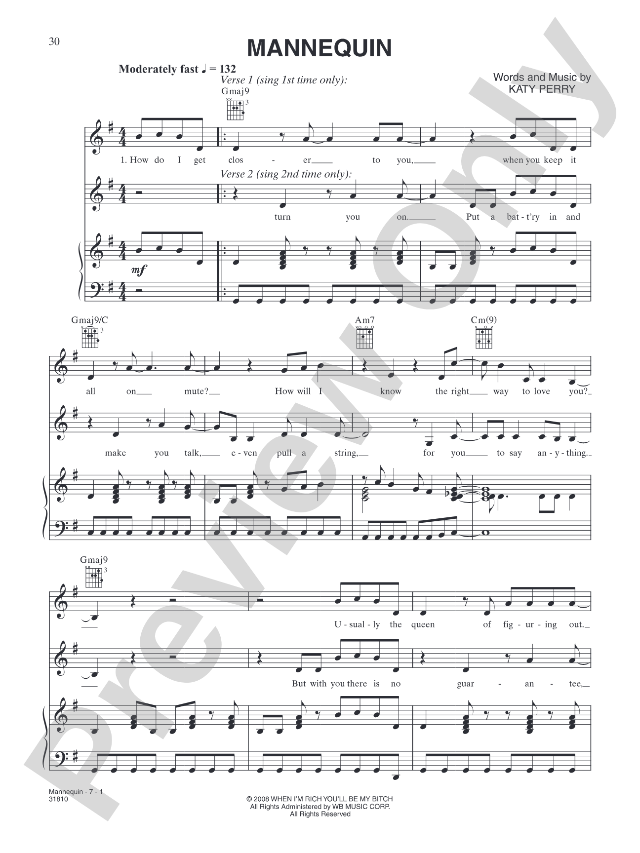 Mannequin: Piano/Vocal/Chords