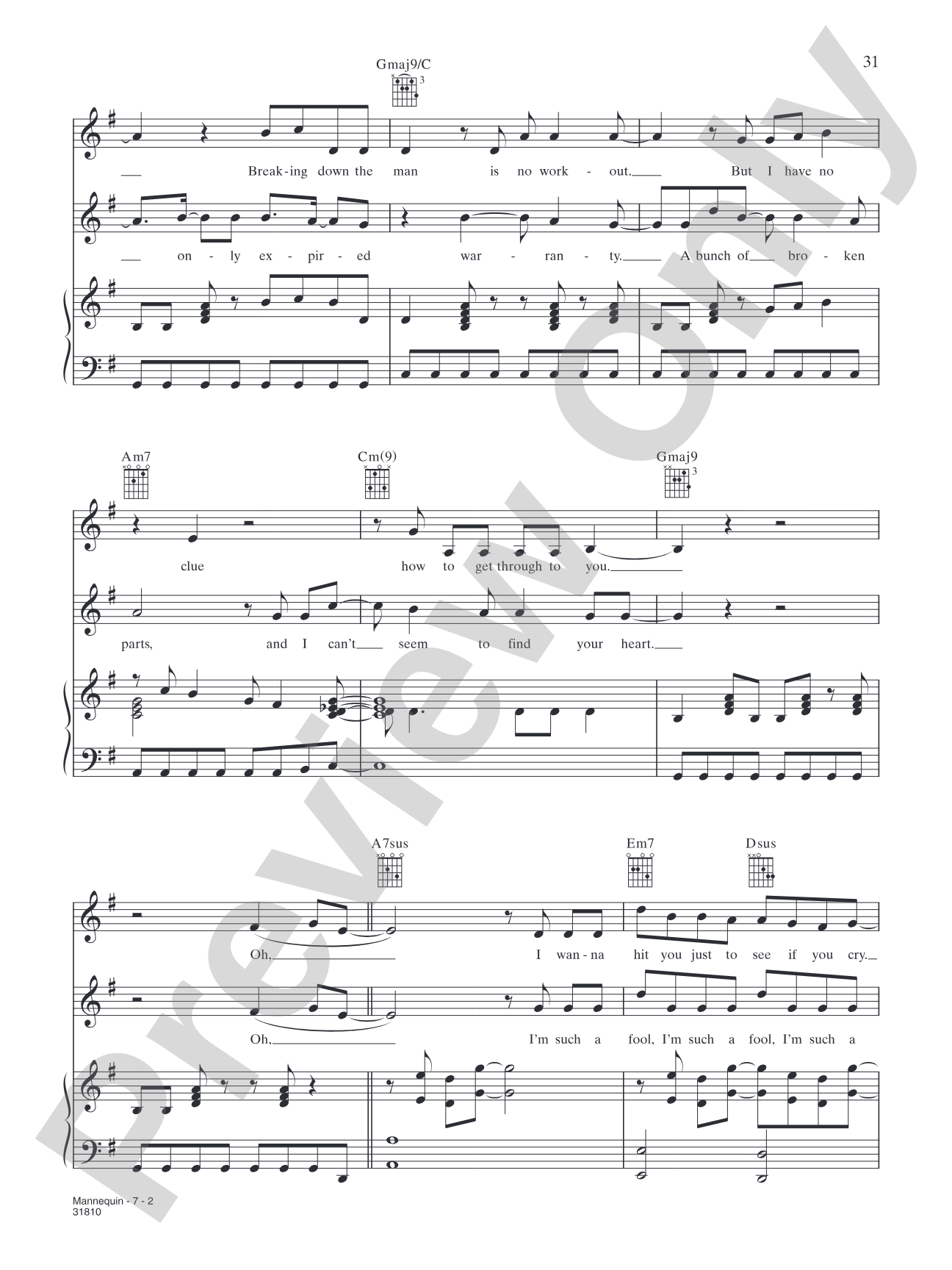 Mannequin: Piano/Vocal/Chords