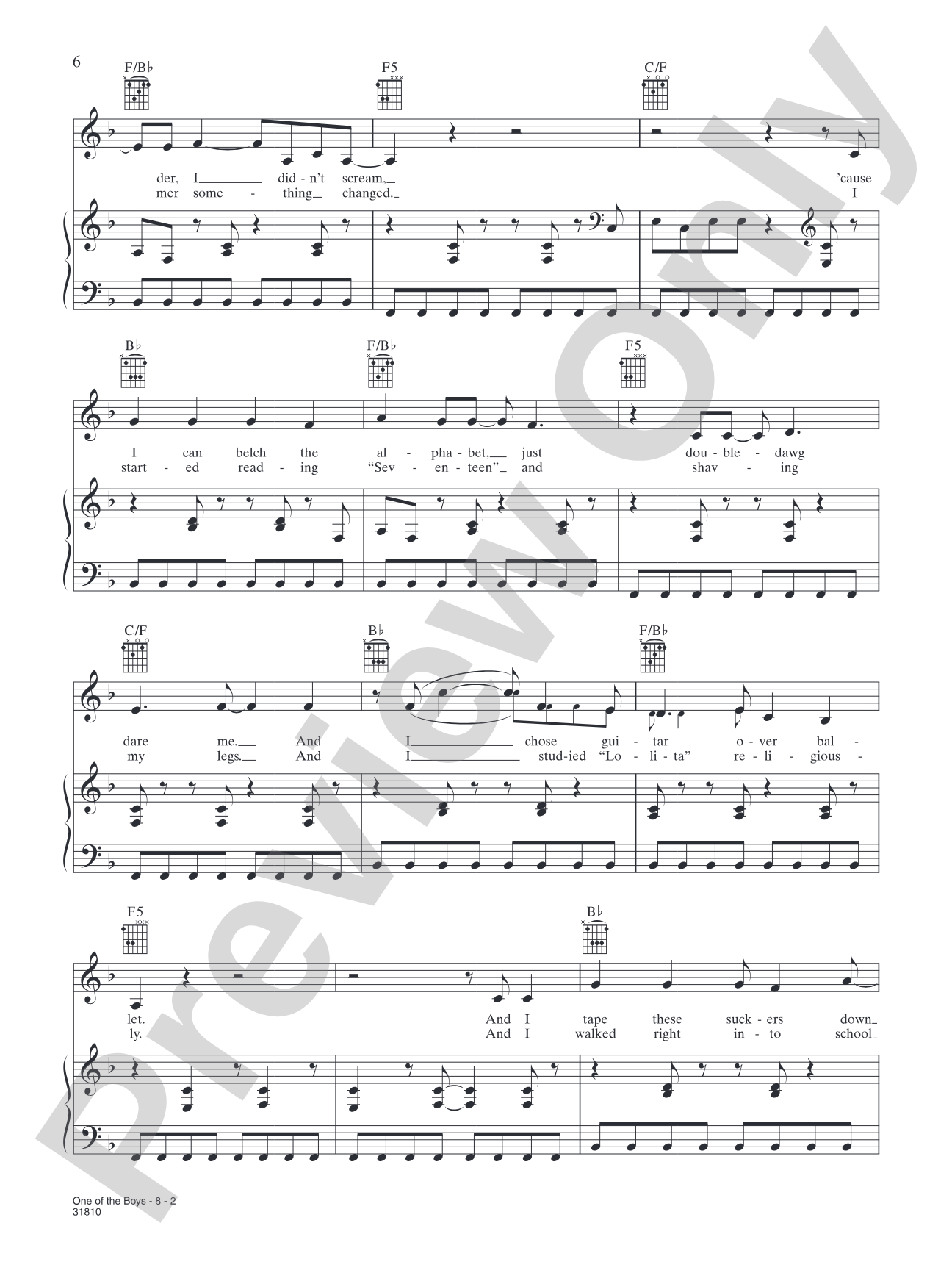One of the Boys: Piano/Vocal/Chords