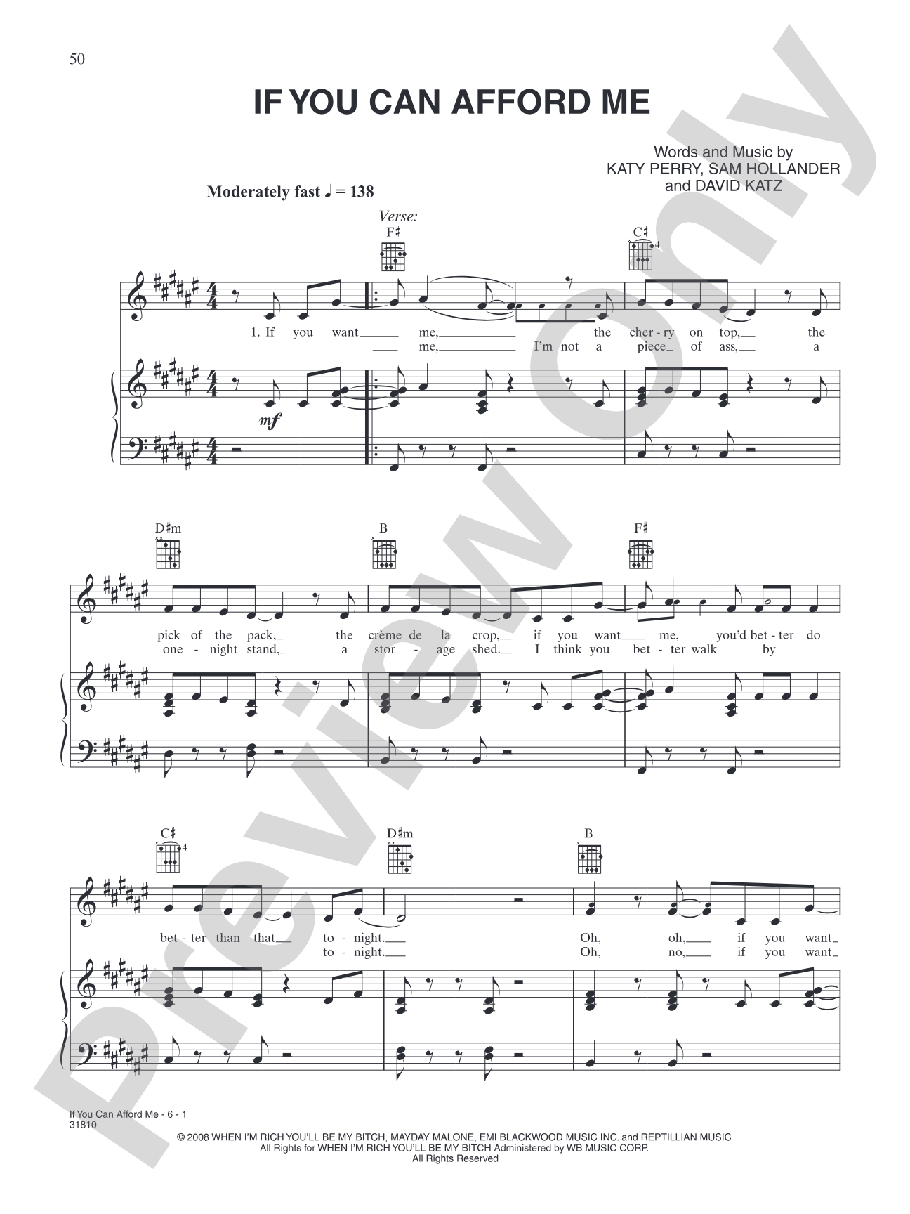 If You Can Afford Me: Piano/Vocal/Chords
