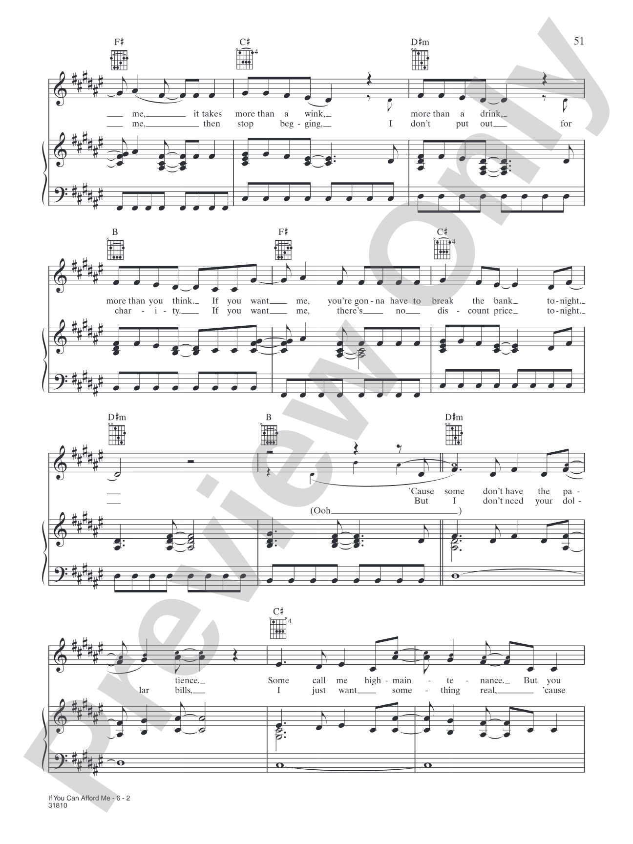 If You Can Afford Me: Piano/Vocal/Chords