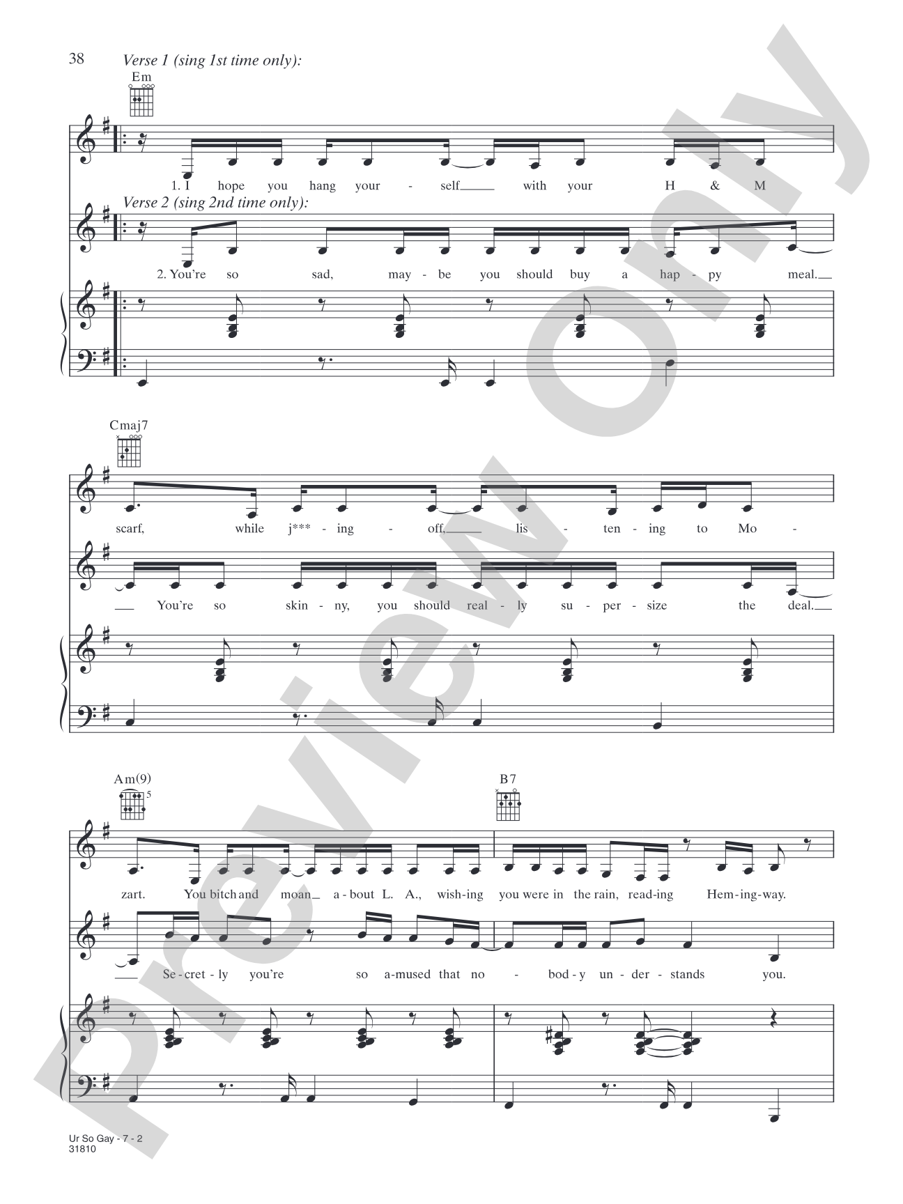 UR So Gay: Piano/Vocal/Chords