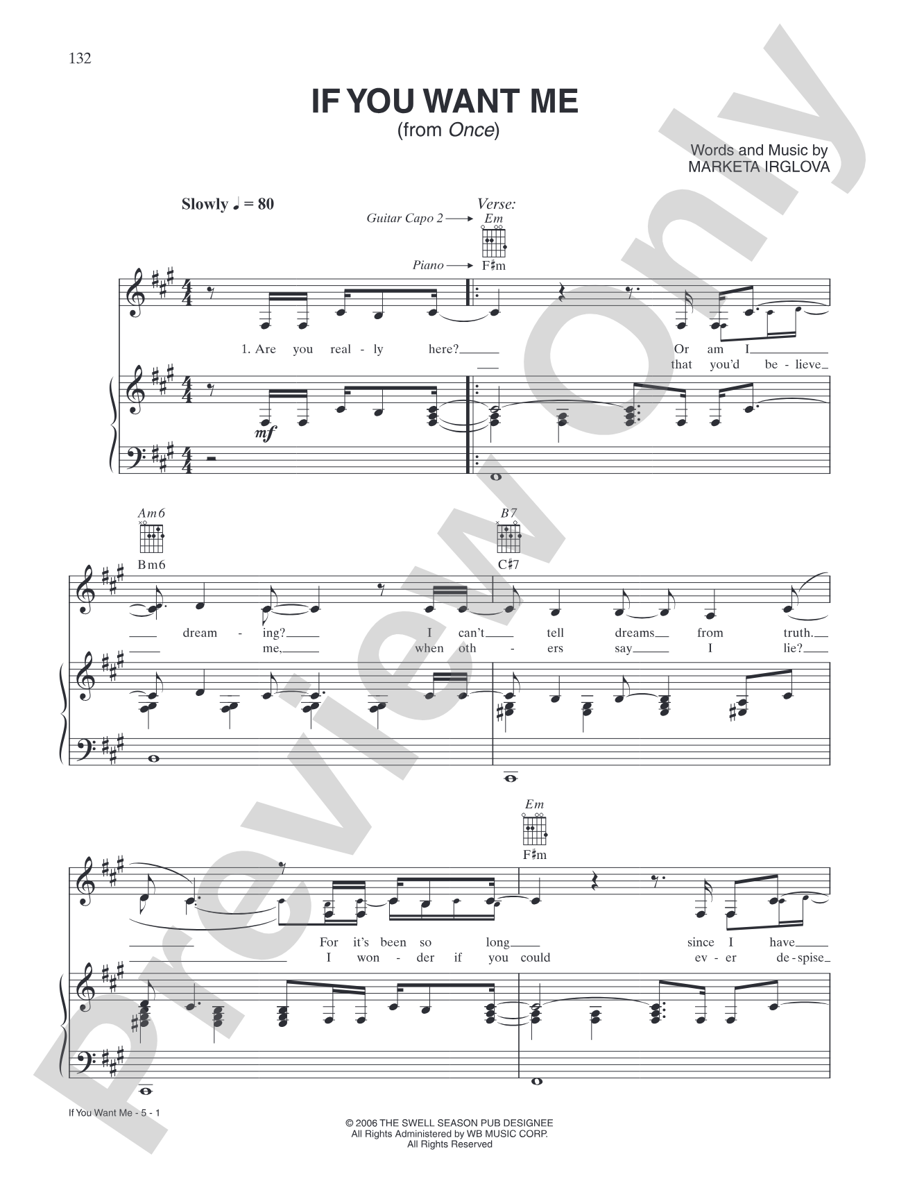 If You Want Me (from "Once"): Piano/Vocal/Chords