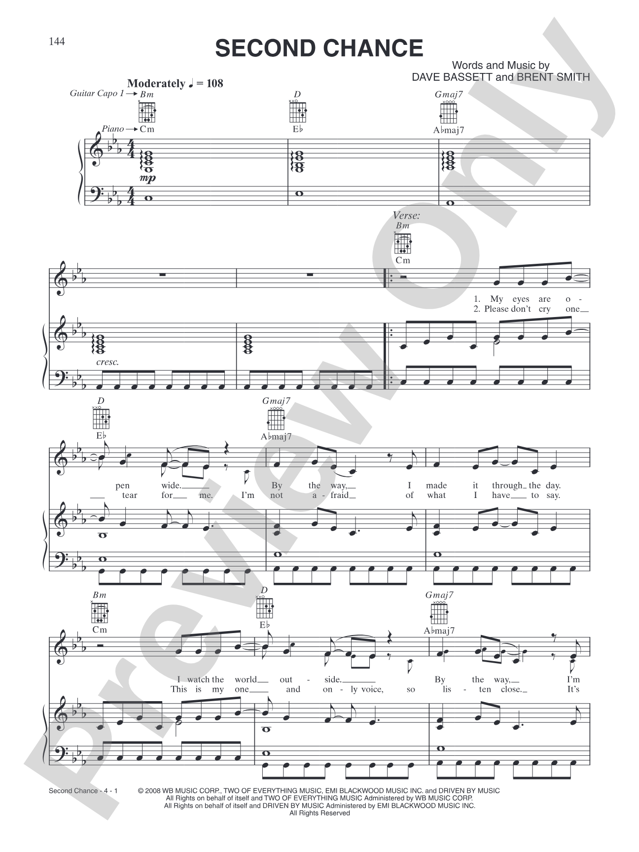 Second Chance: Piano/Vocal/Chords