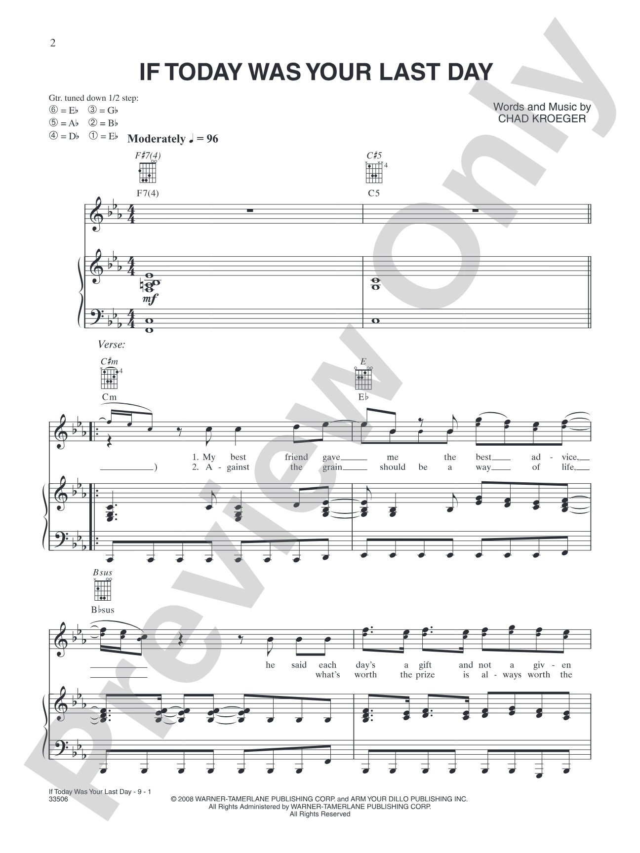 If Today Was Your Last Day: Piano/Vocal/Chords