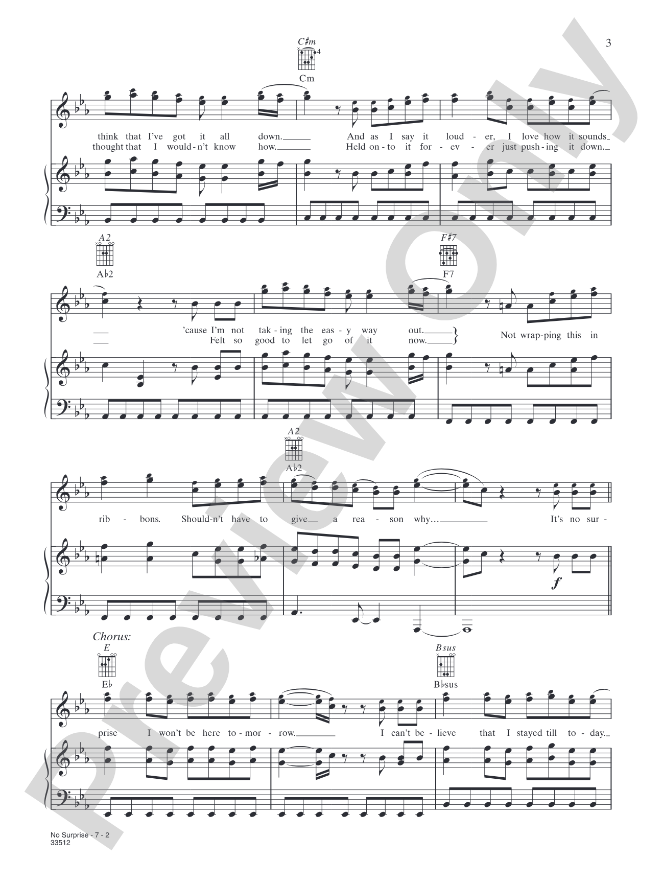 No Surprise: Piano/Vocal/Chords