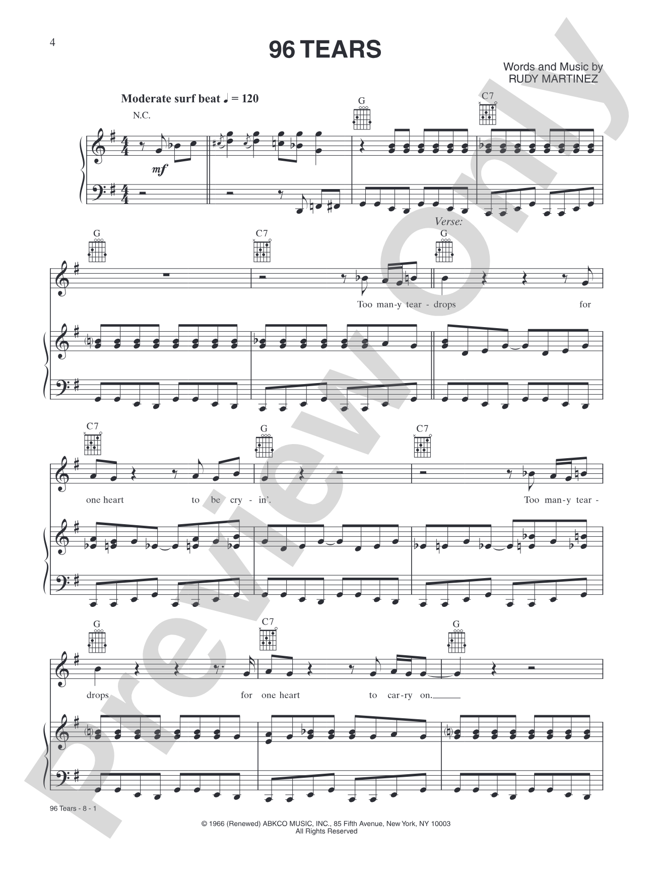 96 Tears: Piano/Vocal/Chords