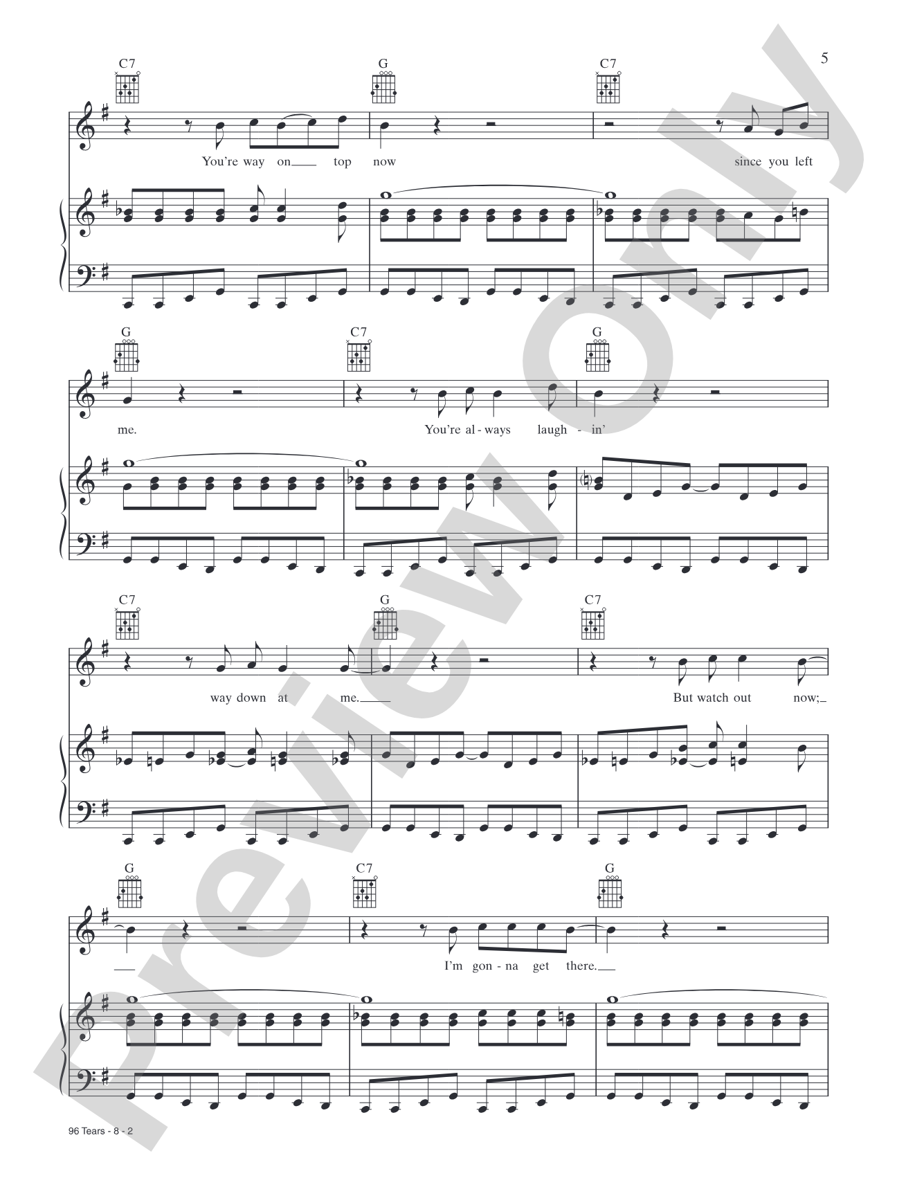 96 Tears: Piano/Vocal/Chords