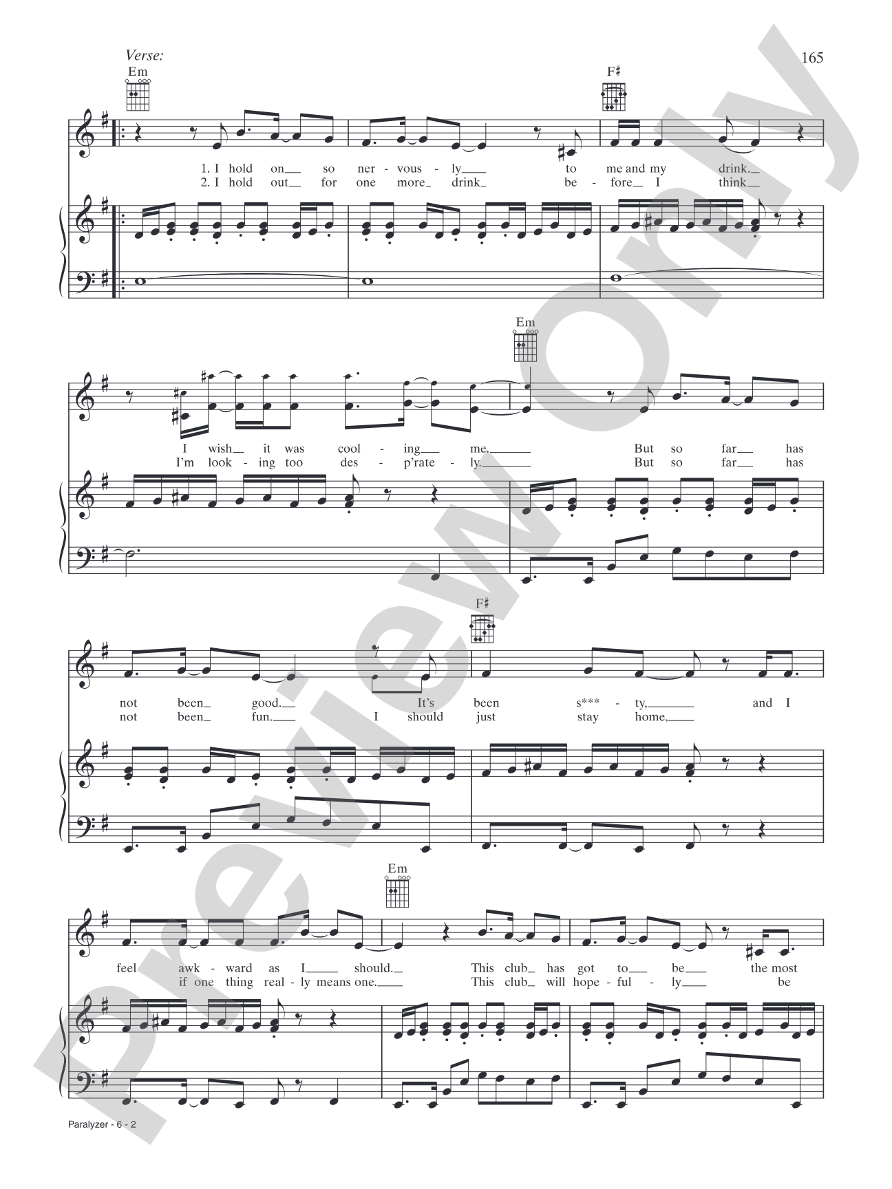 Paralyzer: Piano/Vocal/Chords