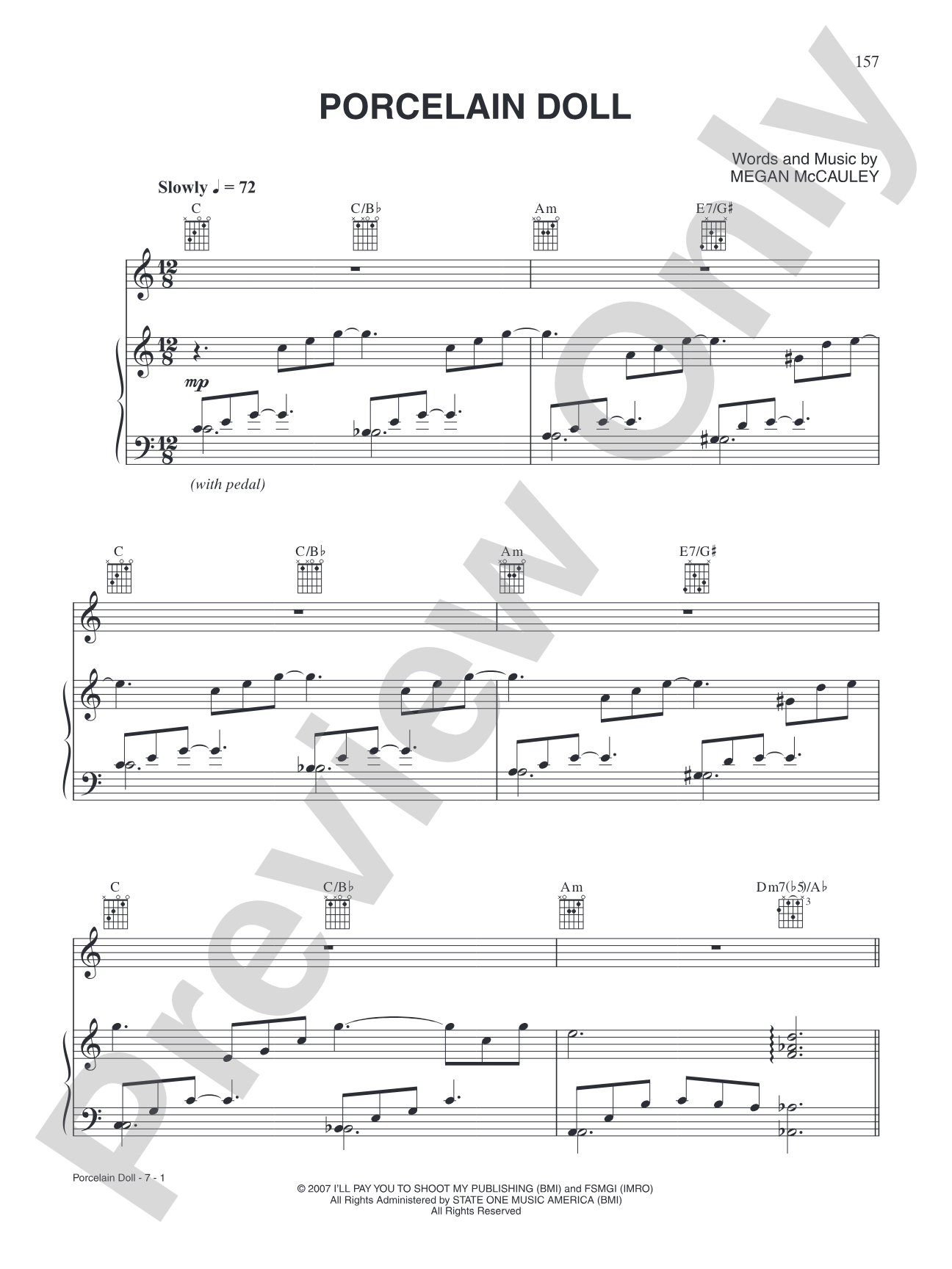 Porcelain Doll: Piano/Vocal/Chords