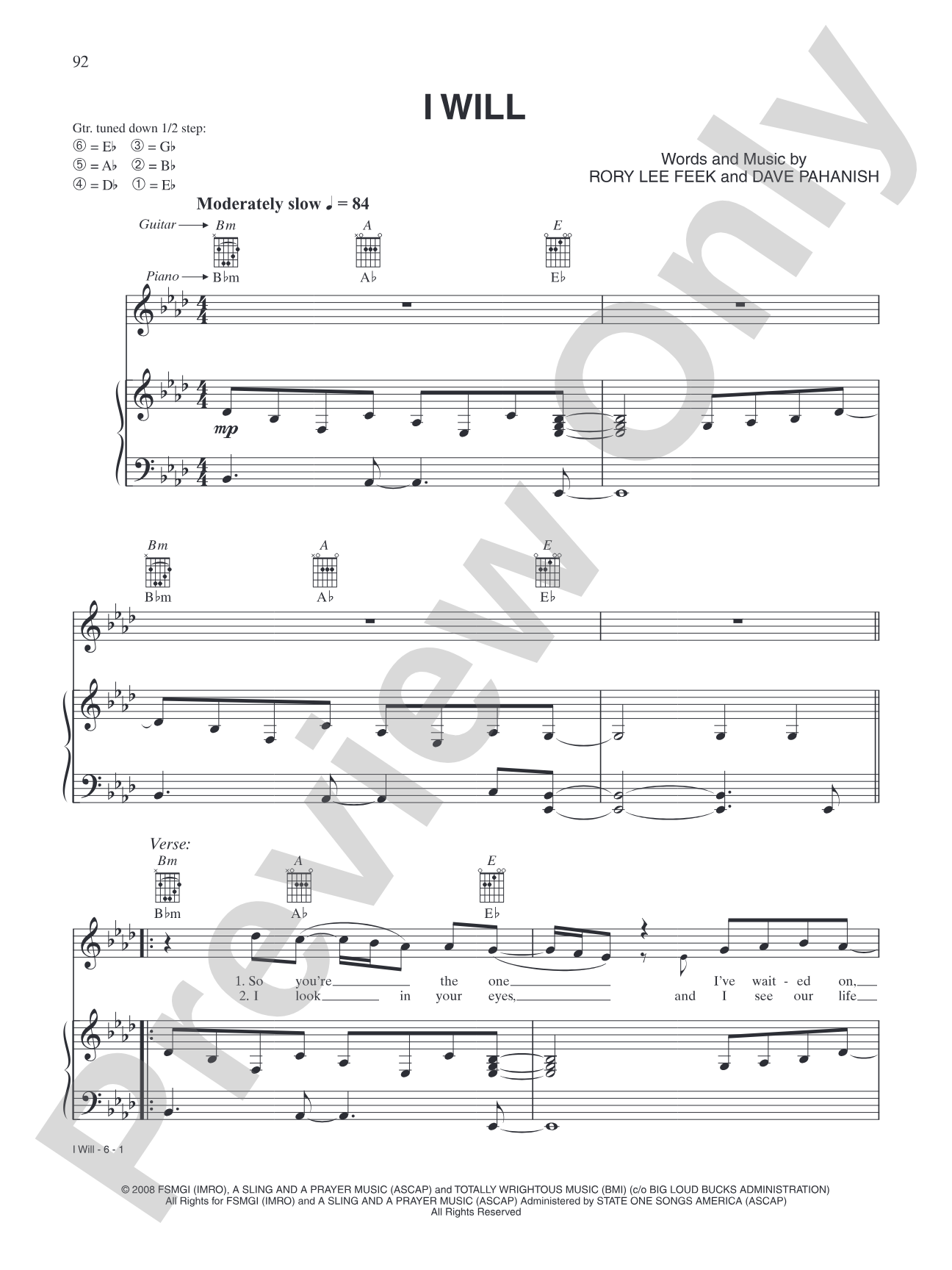 I Will: Piano/Vocal/Chords