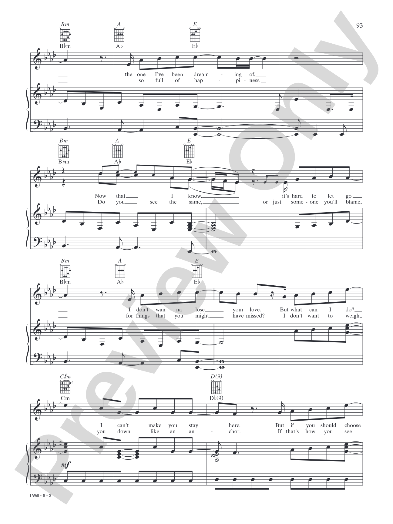 I Will: Piano/Vocal/Chords
