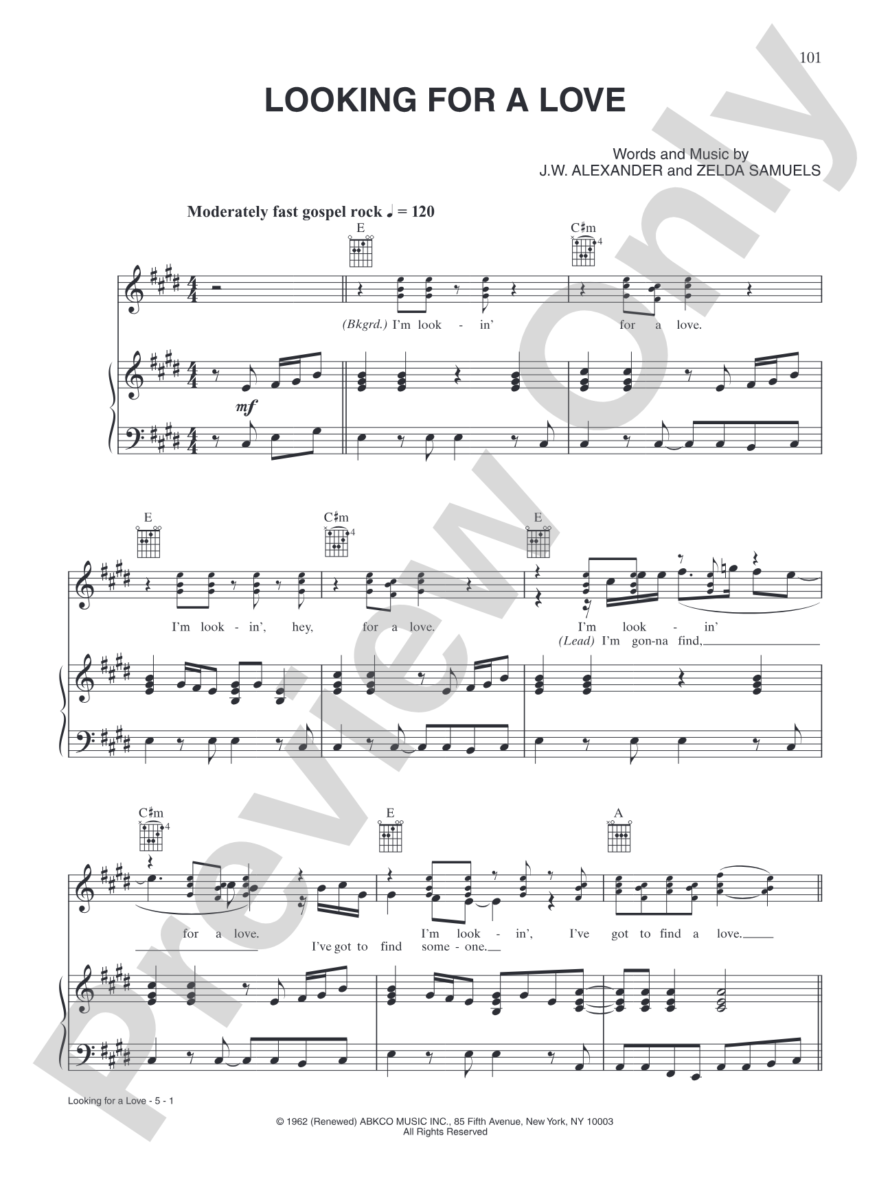 Looking for a Love: Piano/Vocal/Chords
