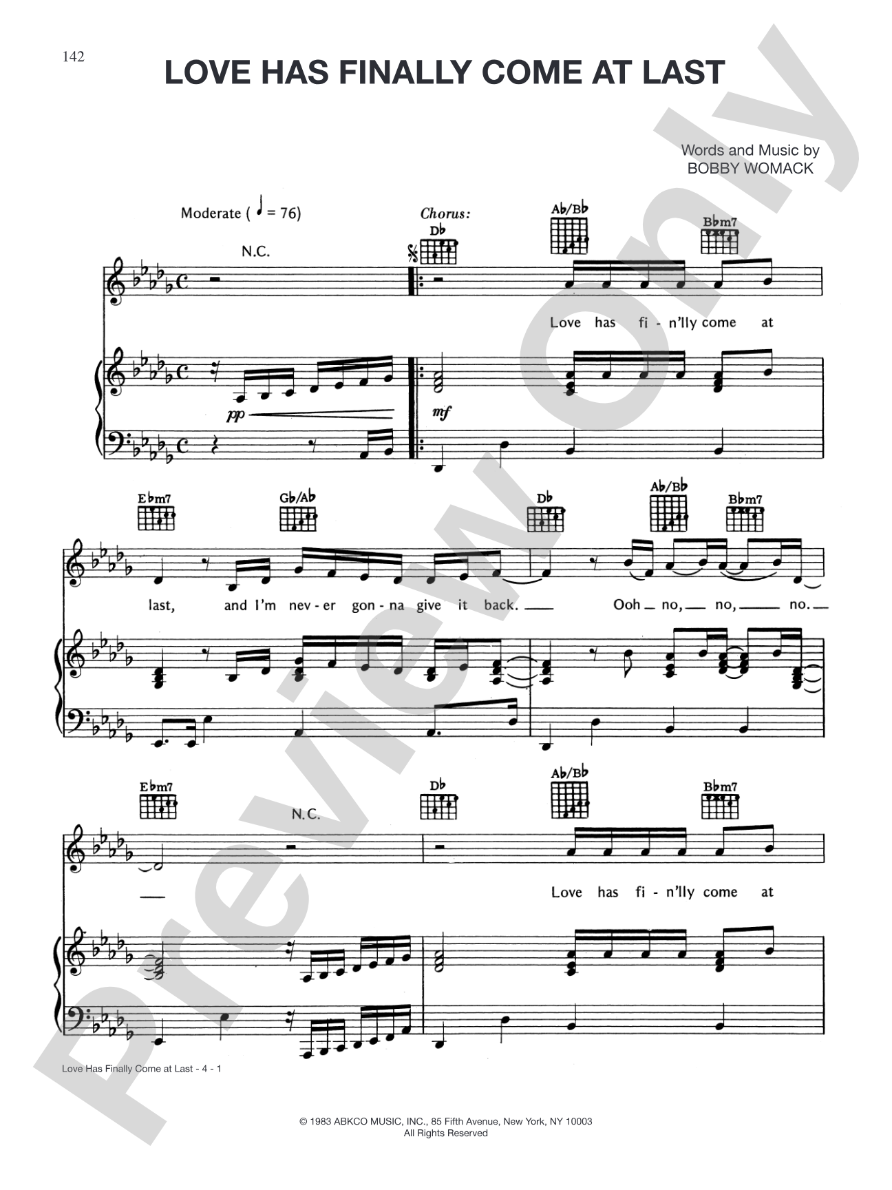 Love Has Finally Come at Last: Piano/Vocal/Chords