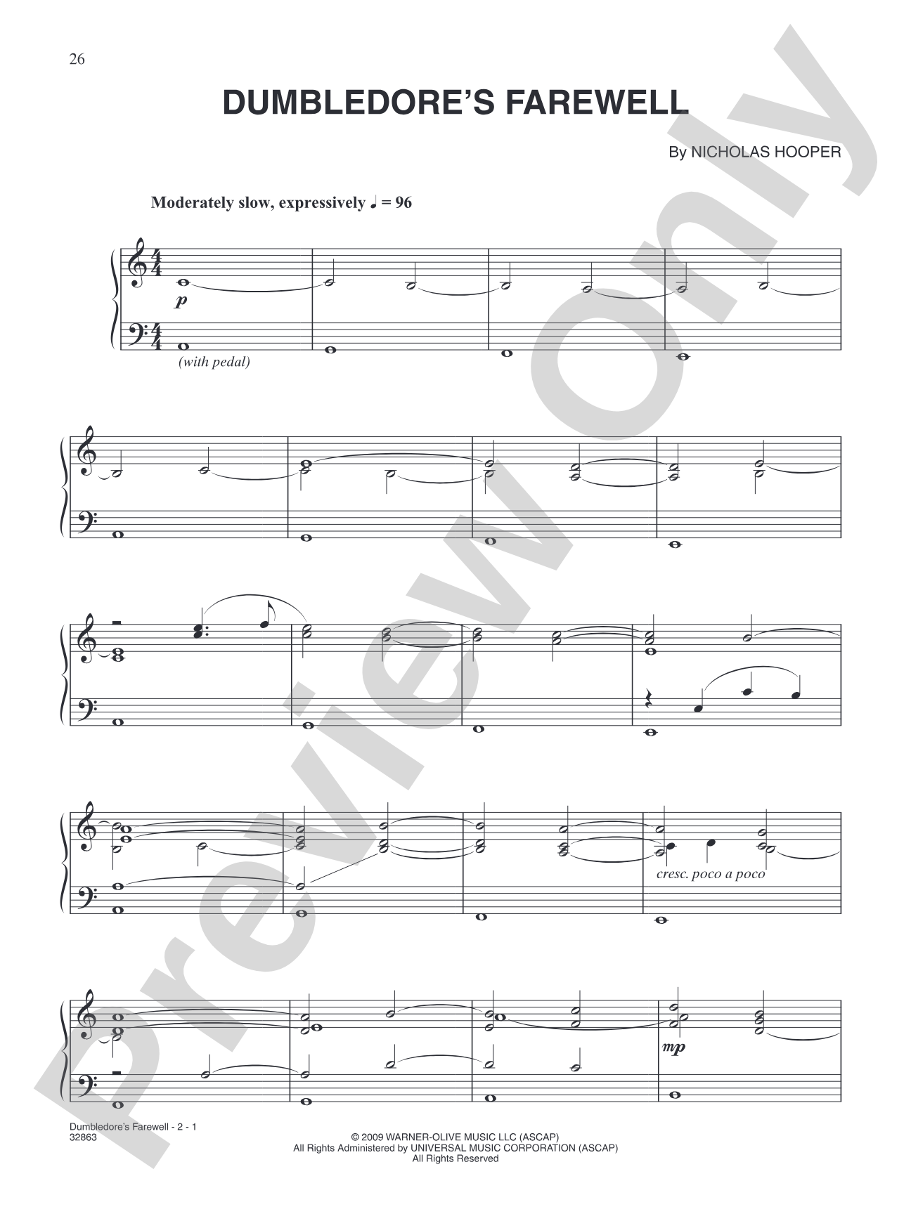 Dumbledore's Farewell (from "Harry Potter and the Half-Blood Prince"): Piano
