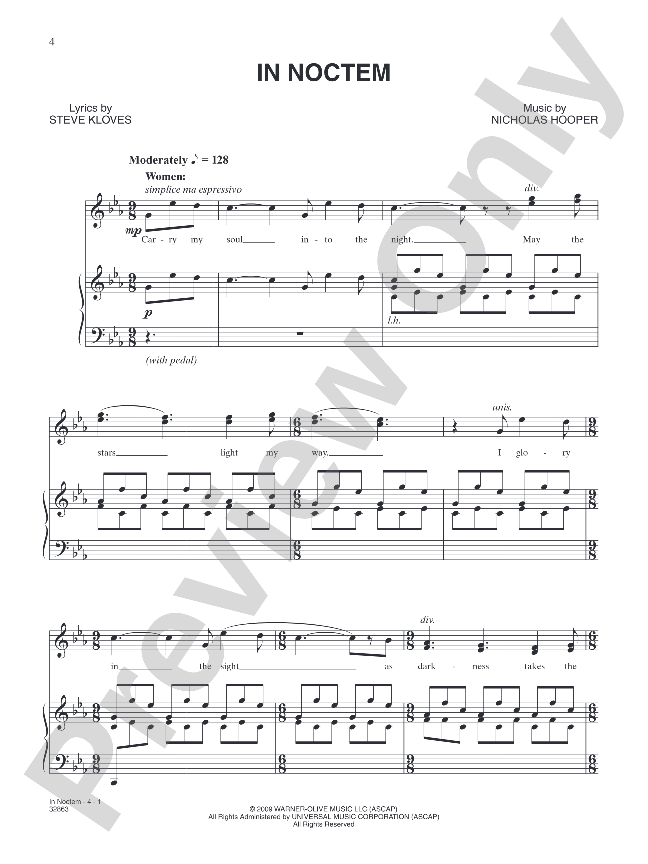 In Noctem (from "Harry Potter and the Half-Blood Prince"): Piano/Vocal/Chords