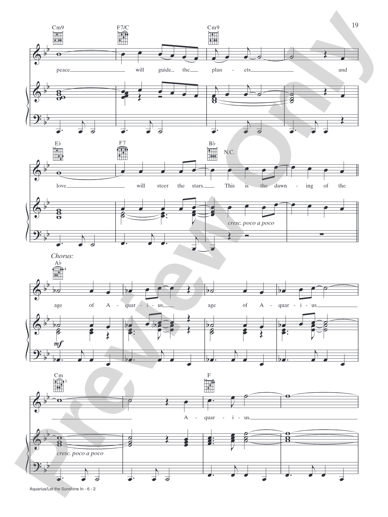 Aquarius/Let the Sunshine In (from "Hair"): Piano/Vocal/Chords