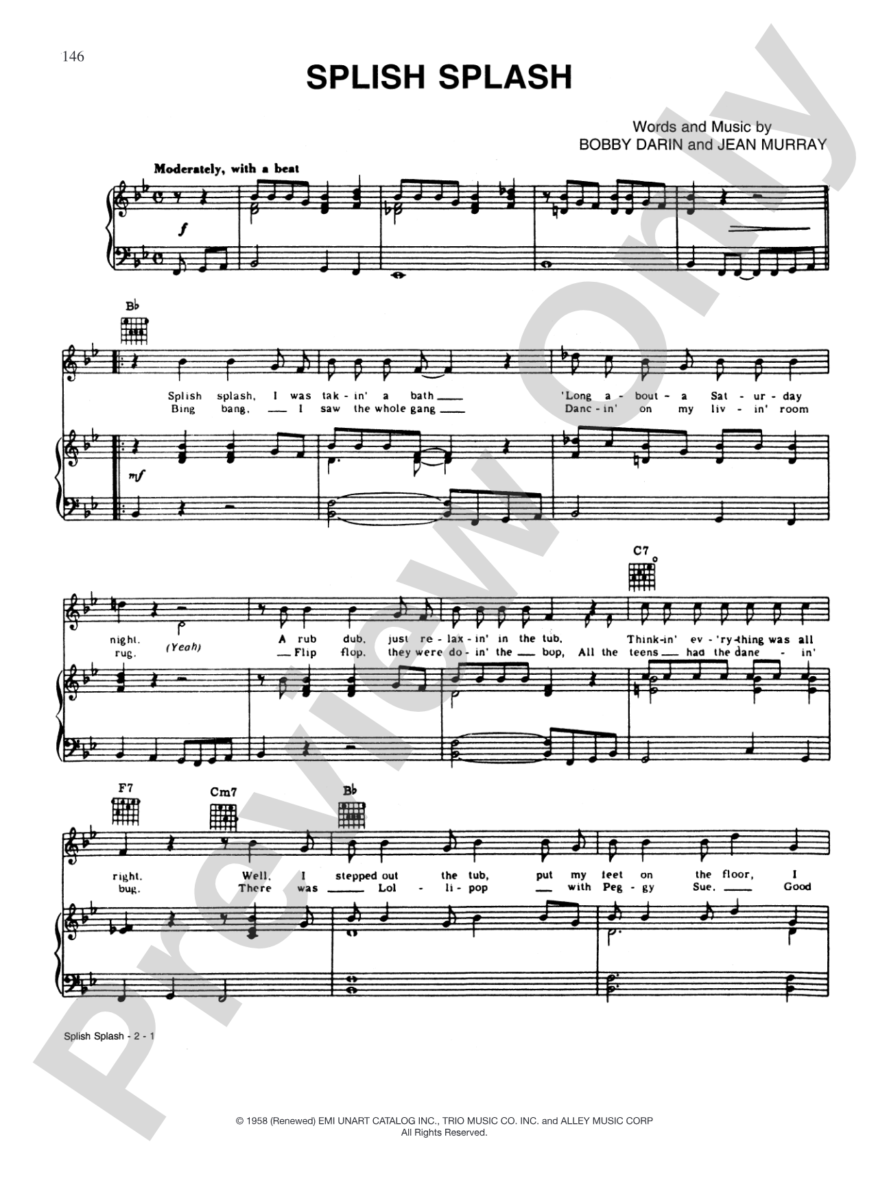 Splish Splash: Piano/Vocal/Chords