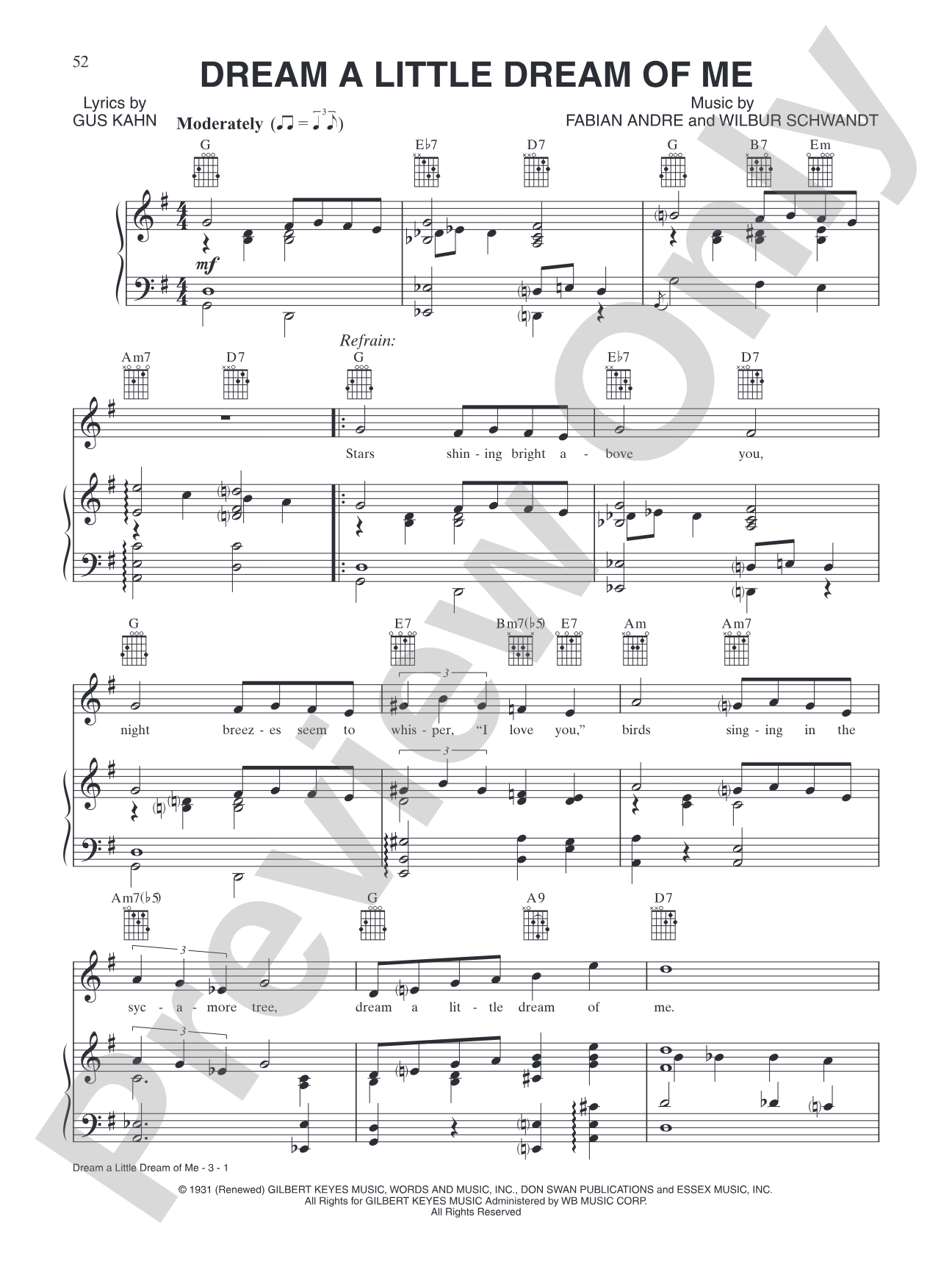 Dream a Little Dream of Me: Piano/Vocal/Chords
