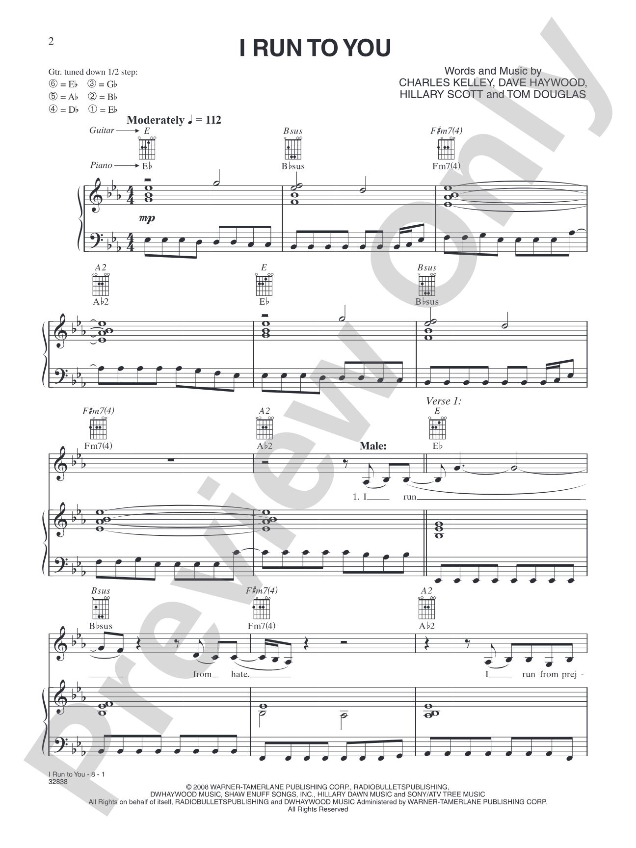 I Run to You: Piano/Vocal/Chords