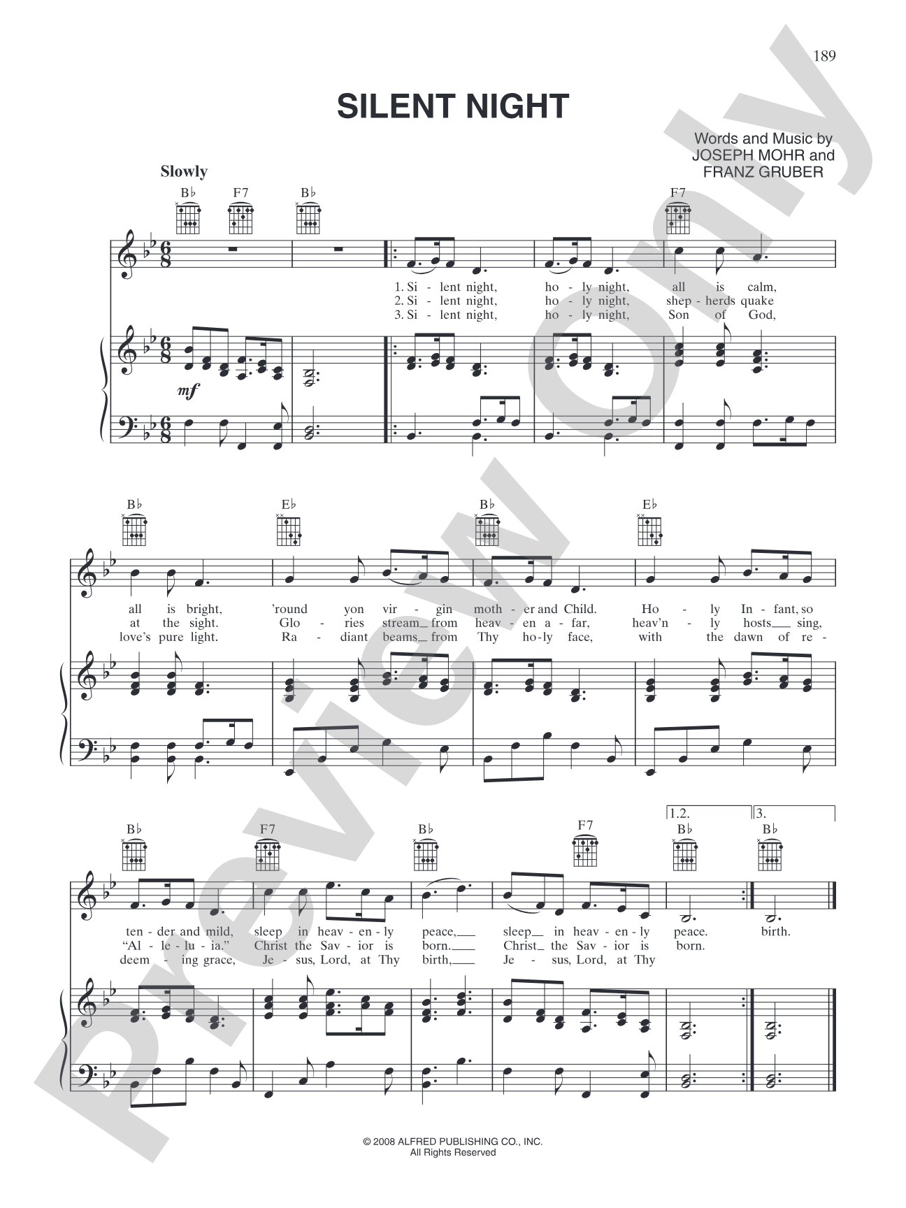 Silent Night: Piano/Vocal/Chords