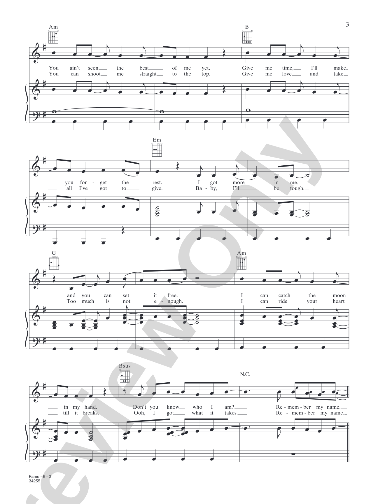 Fame (from the 2009 movie "Fame"): Piano/Vocal/Chords