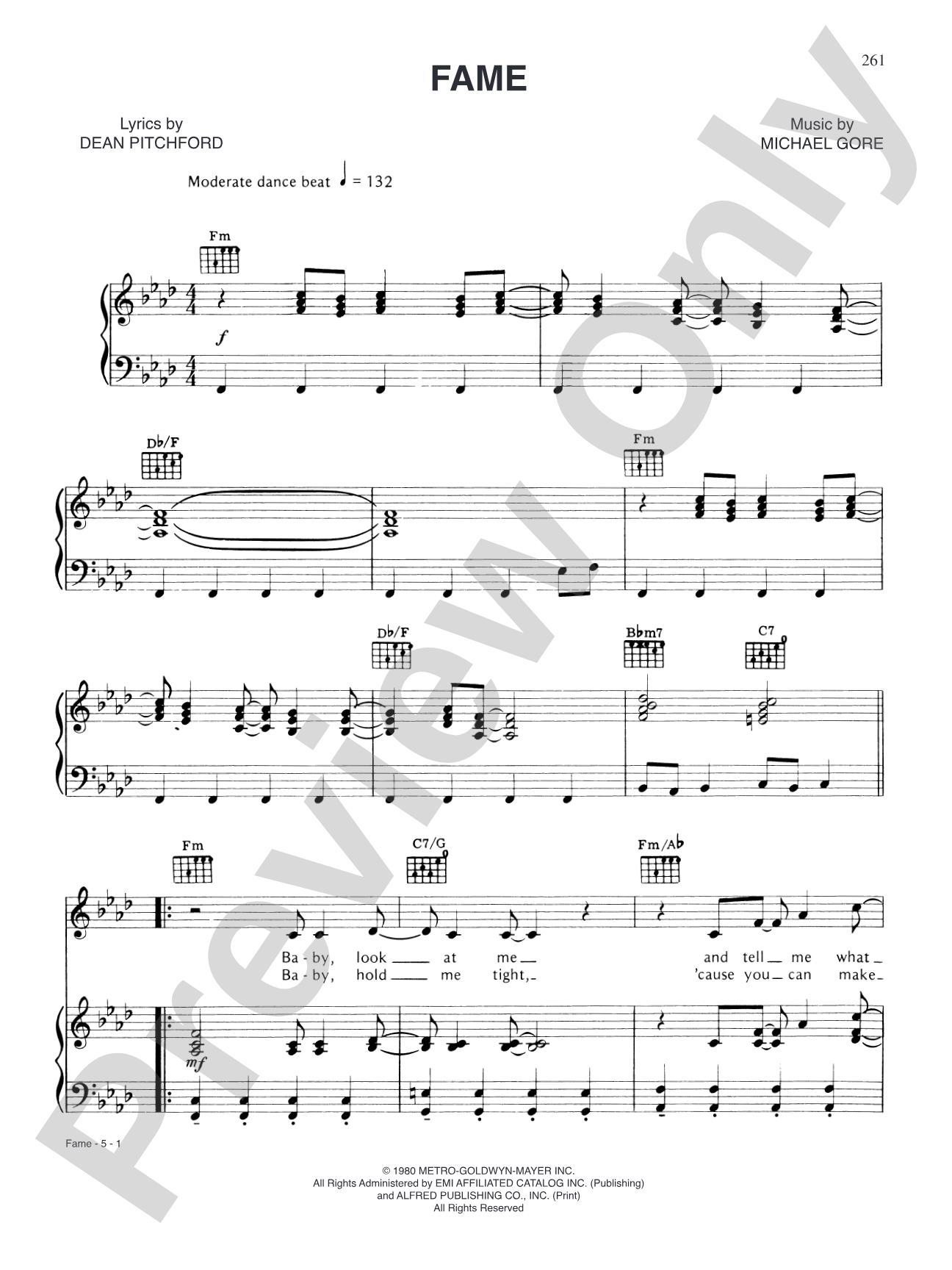 Fame (from the 1980 movie "Fame"): Piano/Vocal/Chords