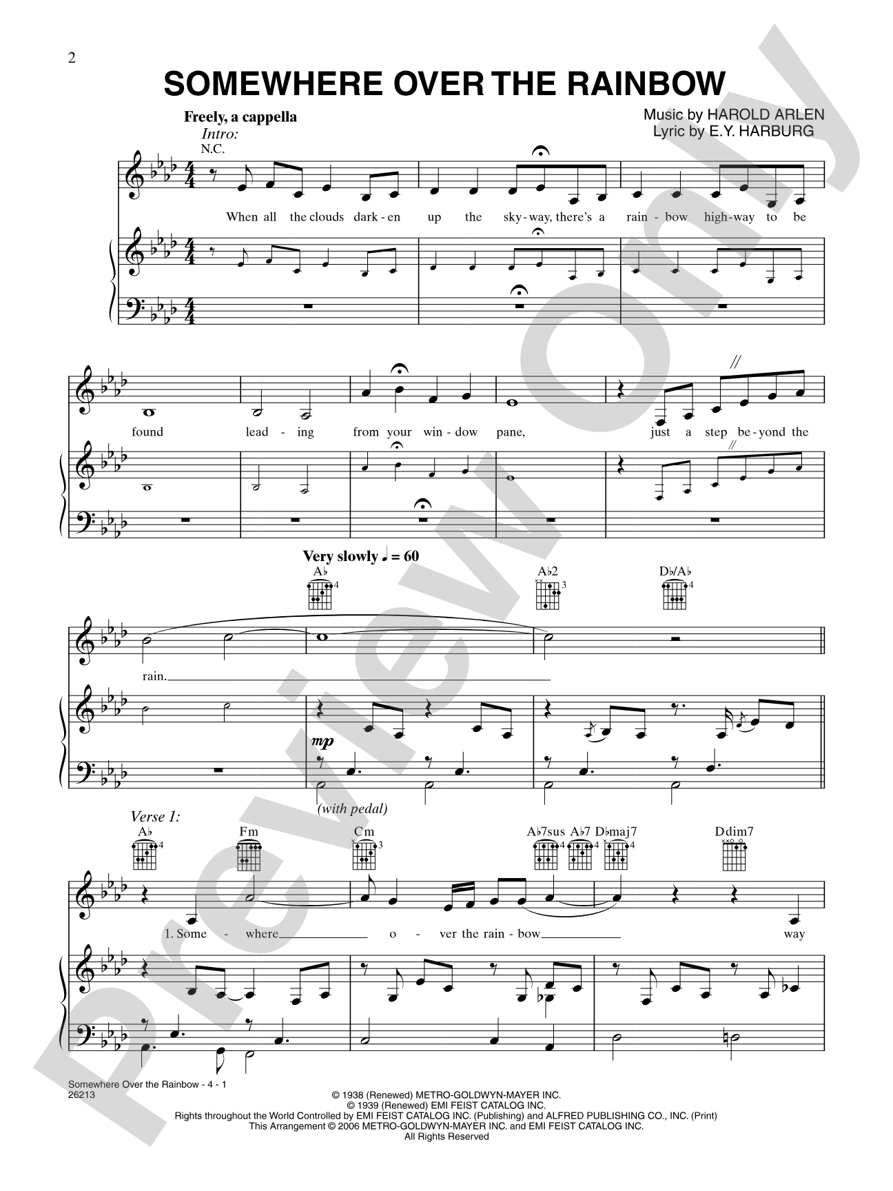 Somewhere Over the Rainbow: Piano/Vocal/Chords